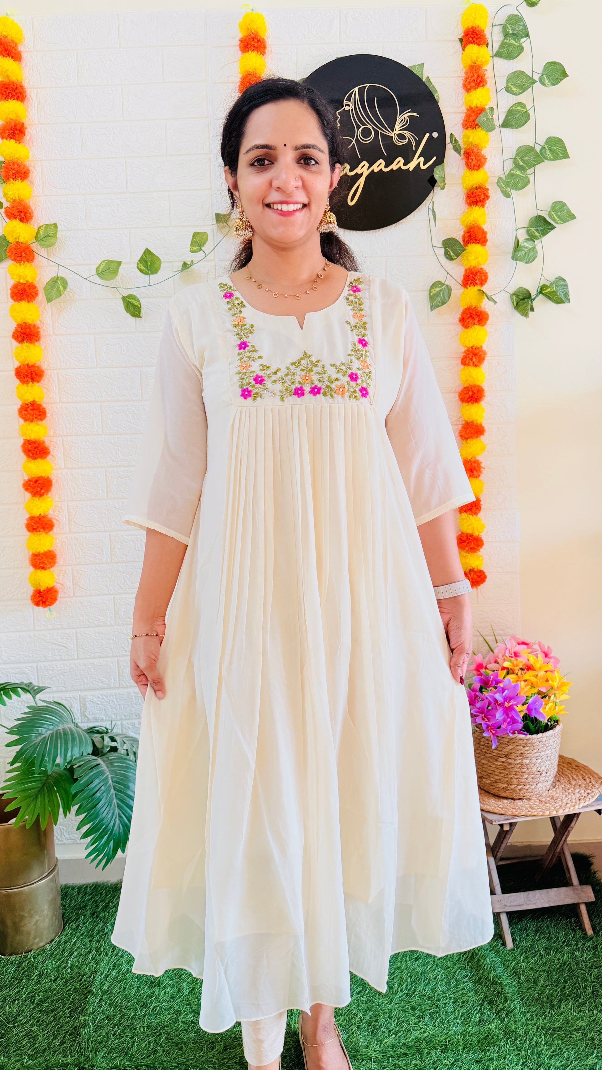 Georgette Vishu Collection Flower Embroidery