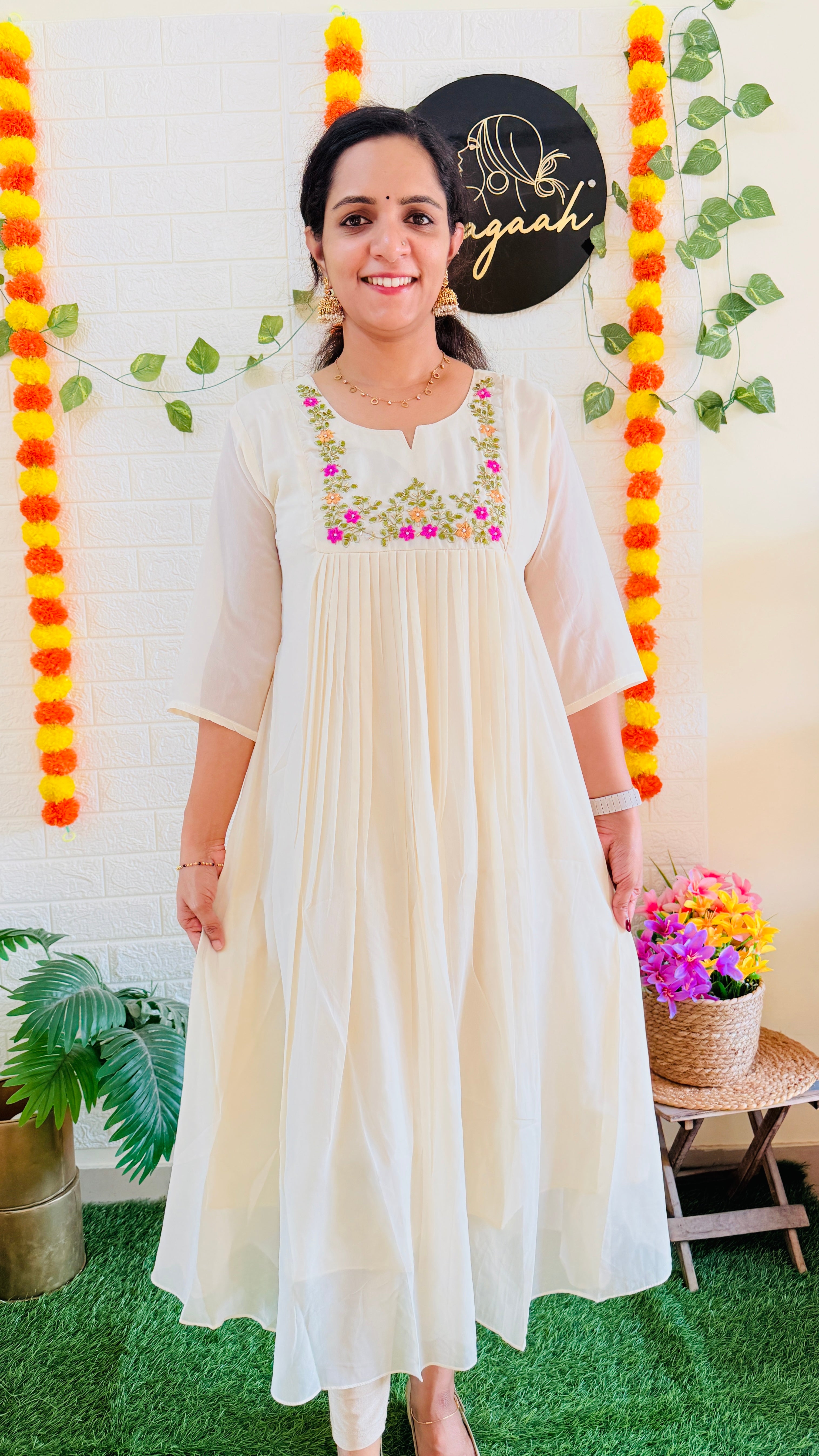 Georgette Vishu Collection Flower Embroidery