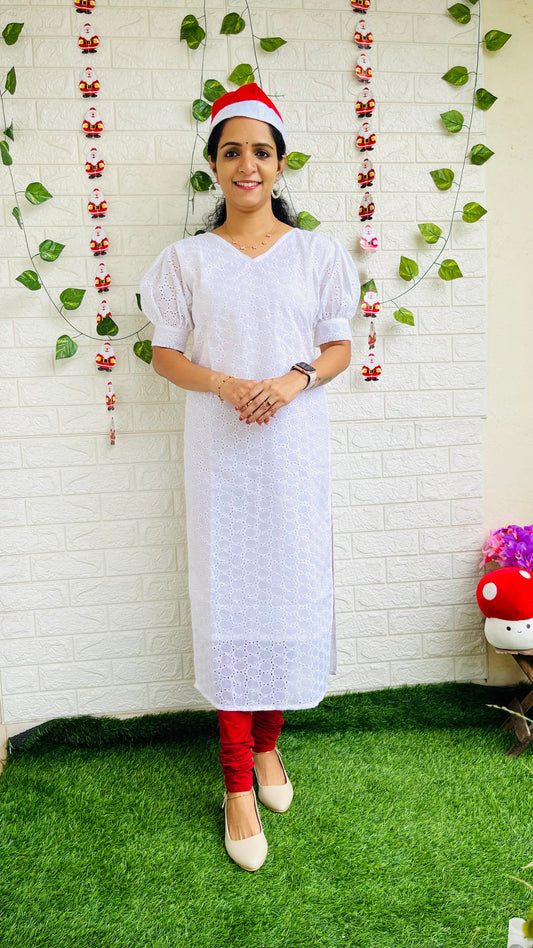 Hakoba slitted kurti with puff sleeves