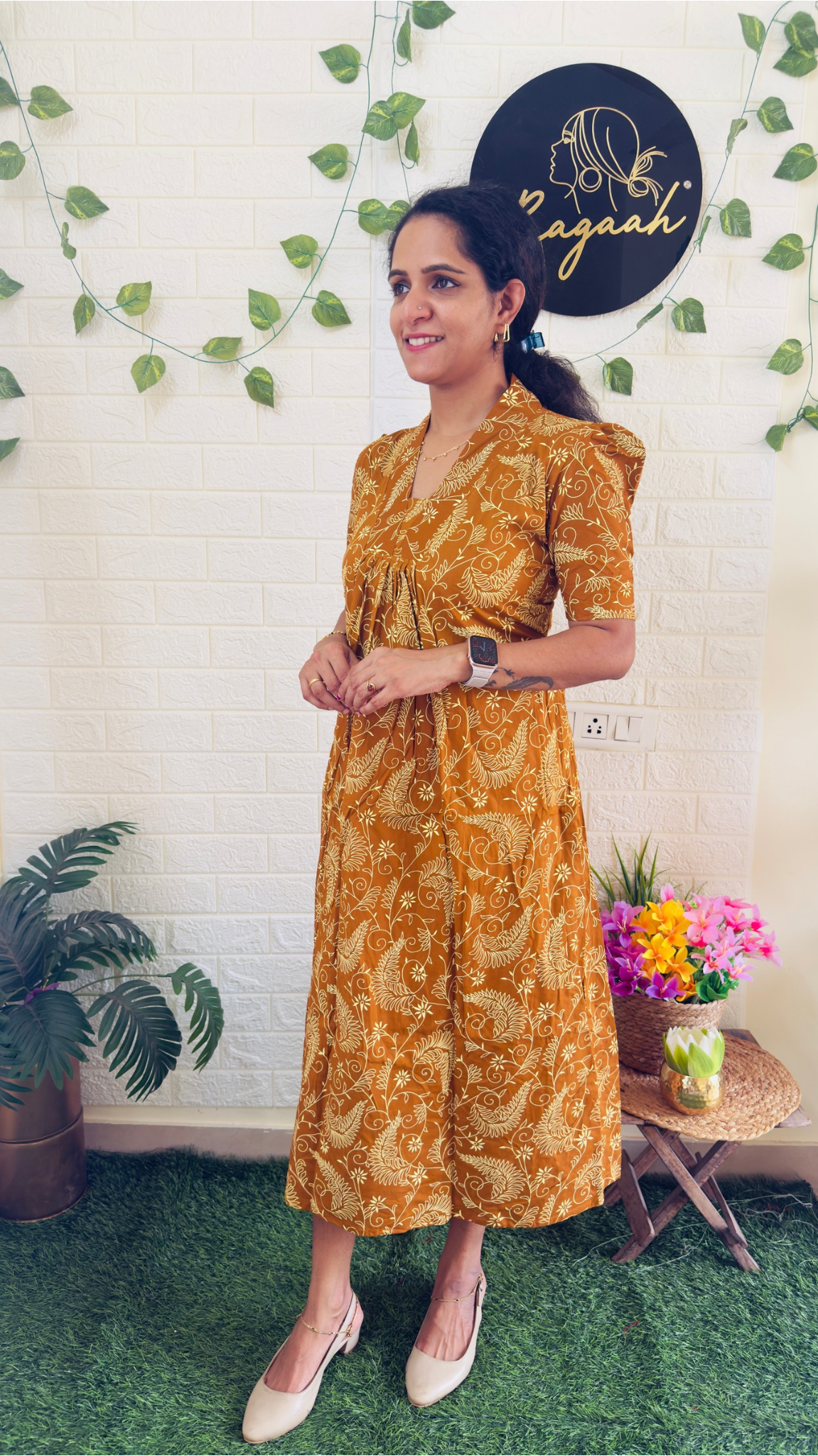 Cotton Floral Frock RG898 Yellow