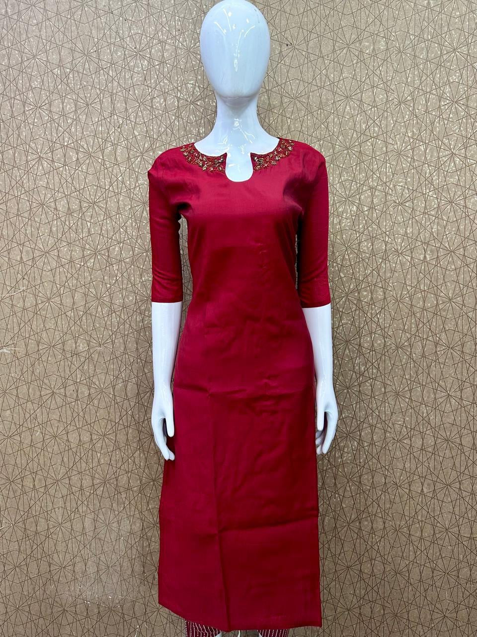 Party Wear Roman Silk Cord Set Red RG517