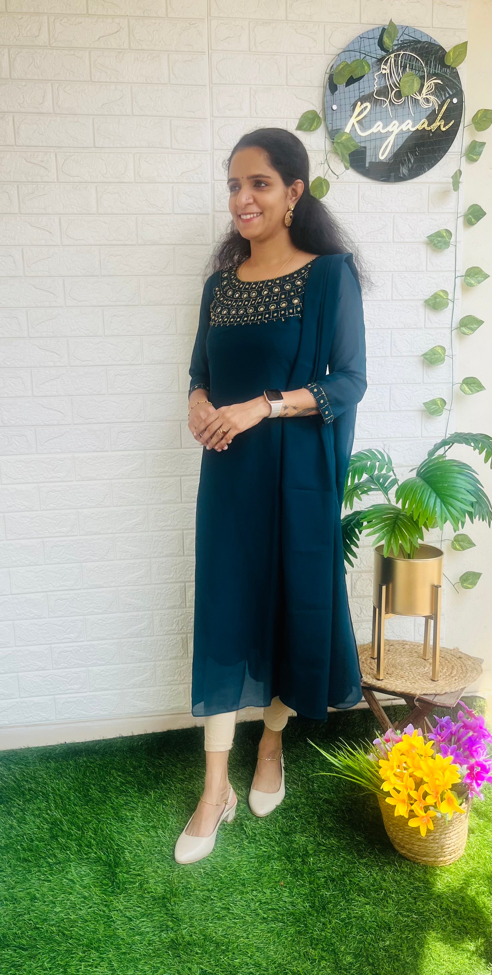Heavy Handwork Aline kurti + dupatta