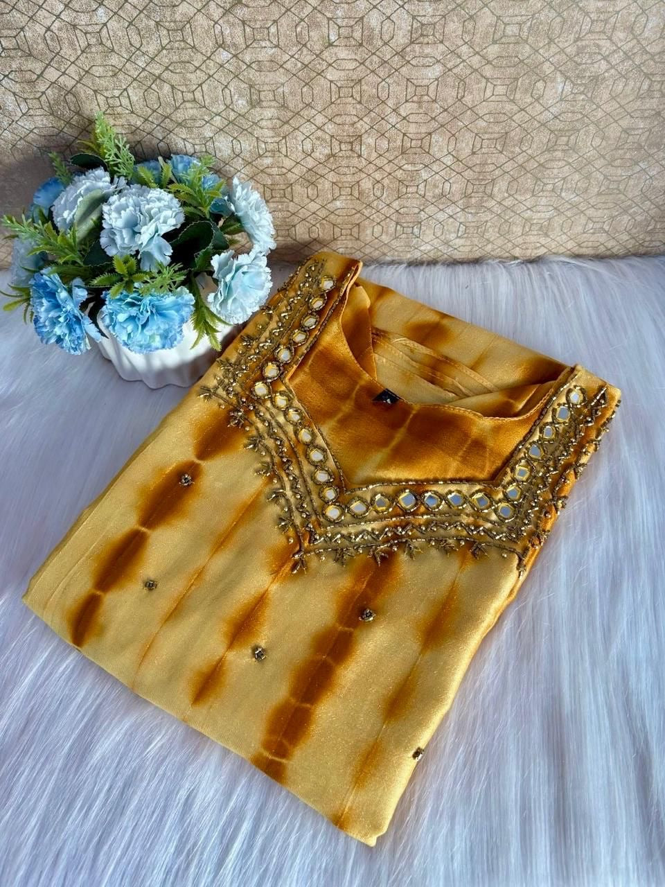 Vijithra Shibhori Aline Kurti RG742 Yellow