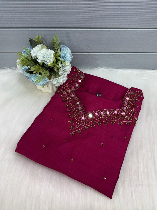 RG501 Vijitra Silk Heavy handwork kurti pinkish red