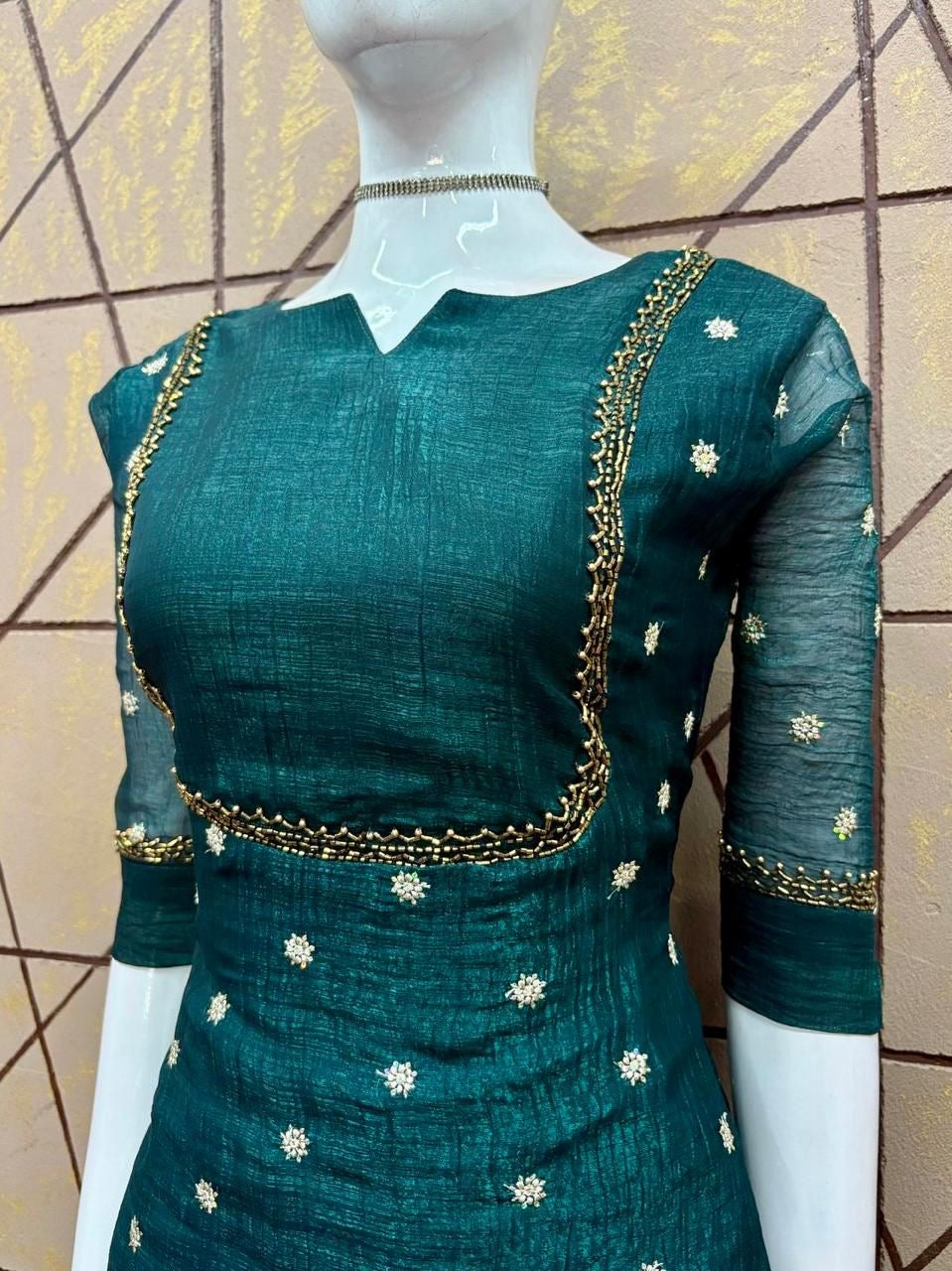 Tissue silk party wear Aline Kurti RG740 Green