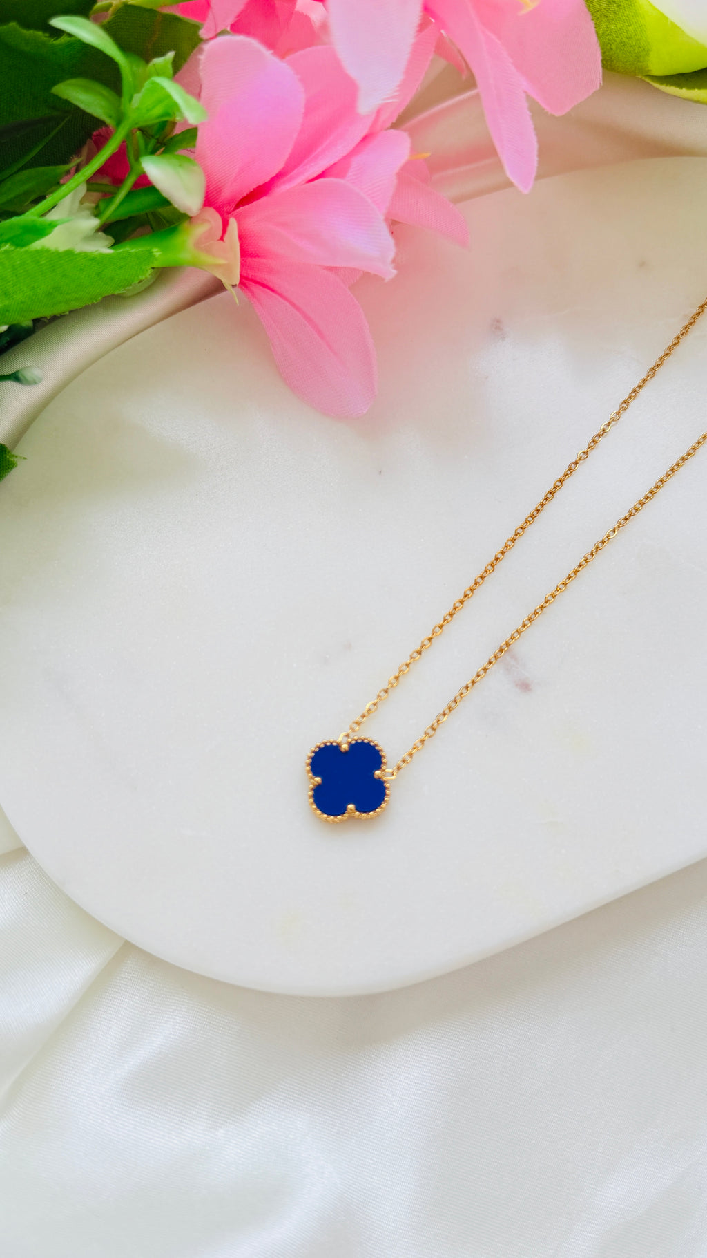 Sapphire Clover Antitarnish Neckchain RJ202