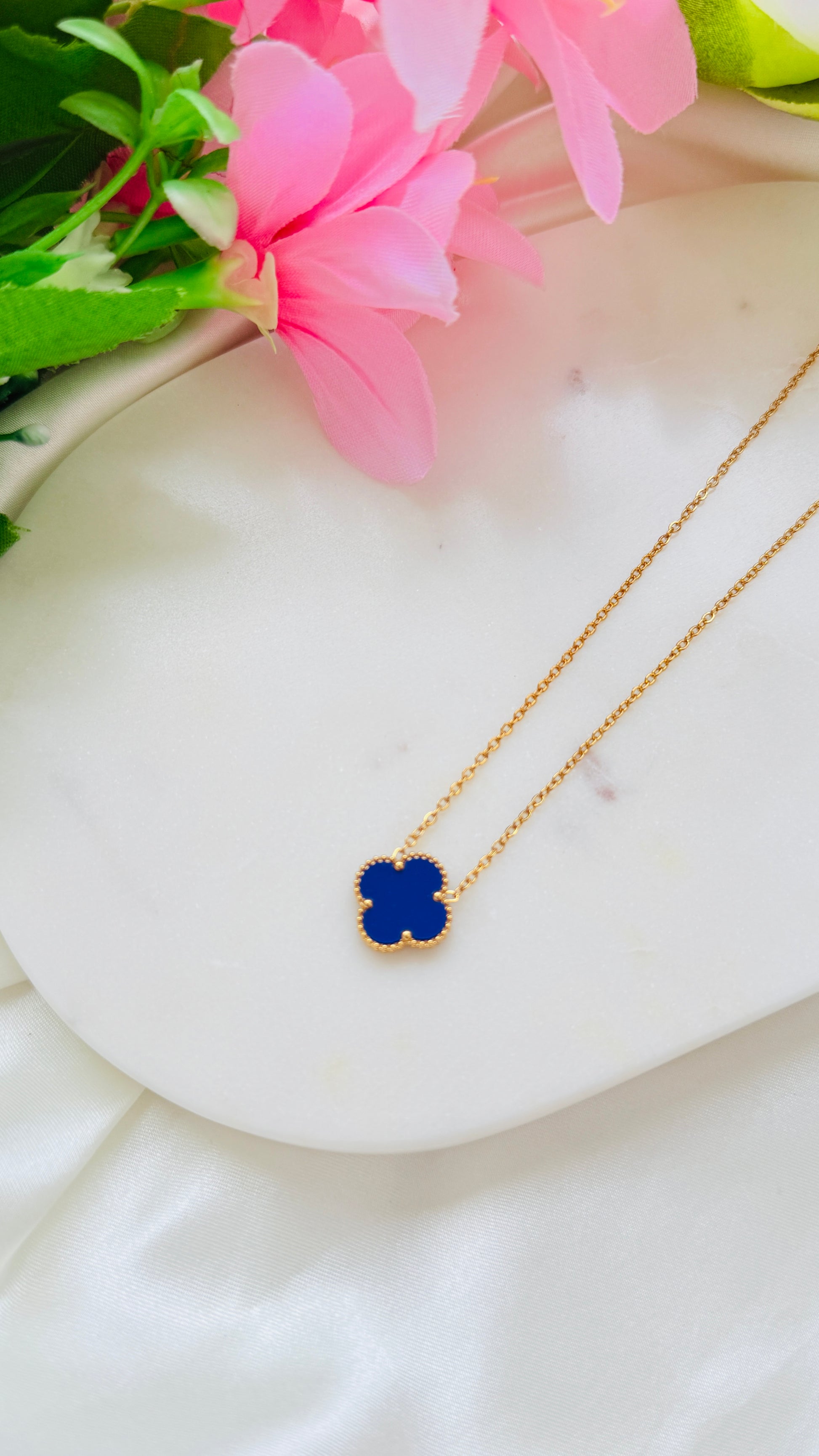 Sapphire Clover Antitarnish Neckchain RJ202