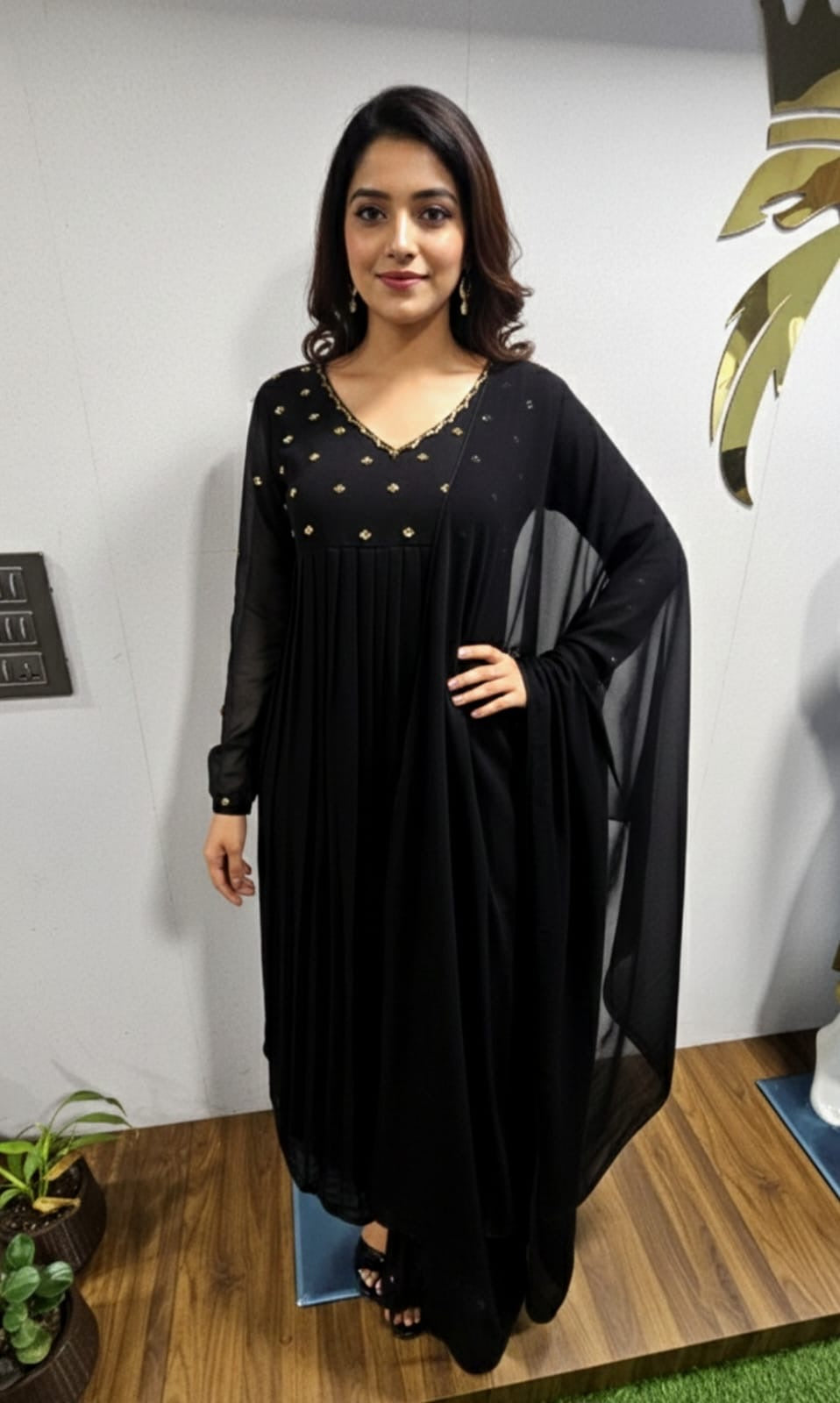 Georgette Full Sleeve Kurti + Dupatta RG876 Black