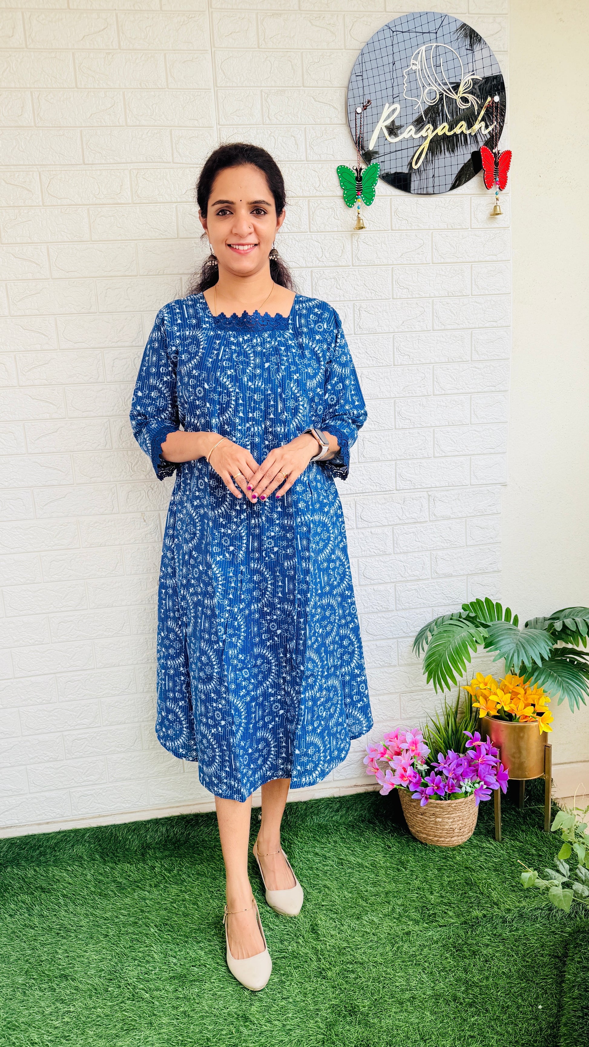 Kantha Cotton Kurti Dress RG747 Blue