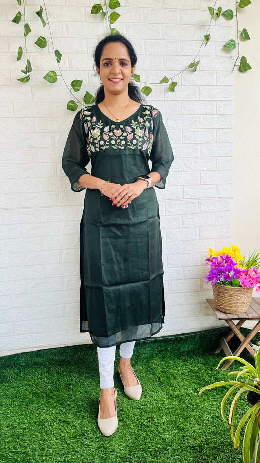 Netcotta embroidery kurti with lining