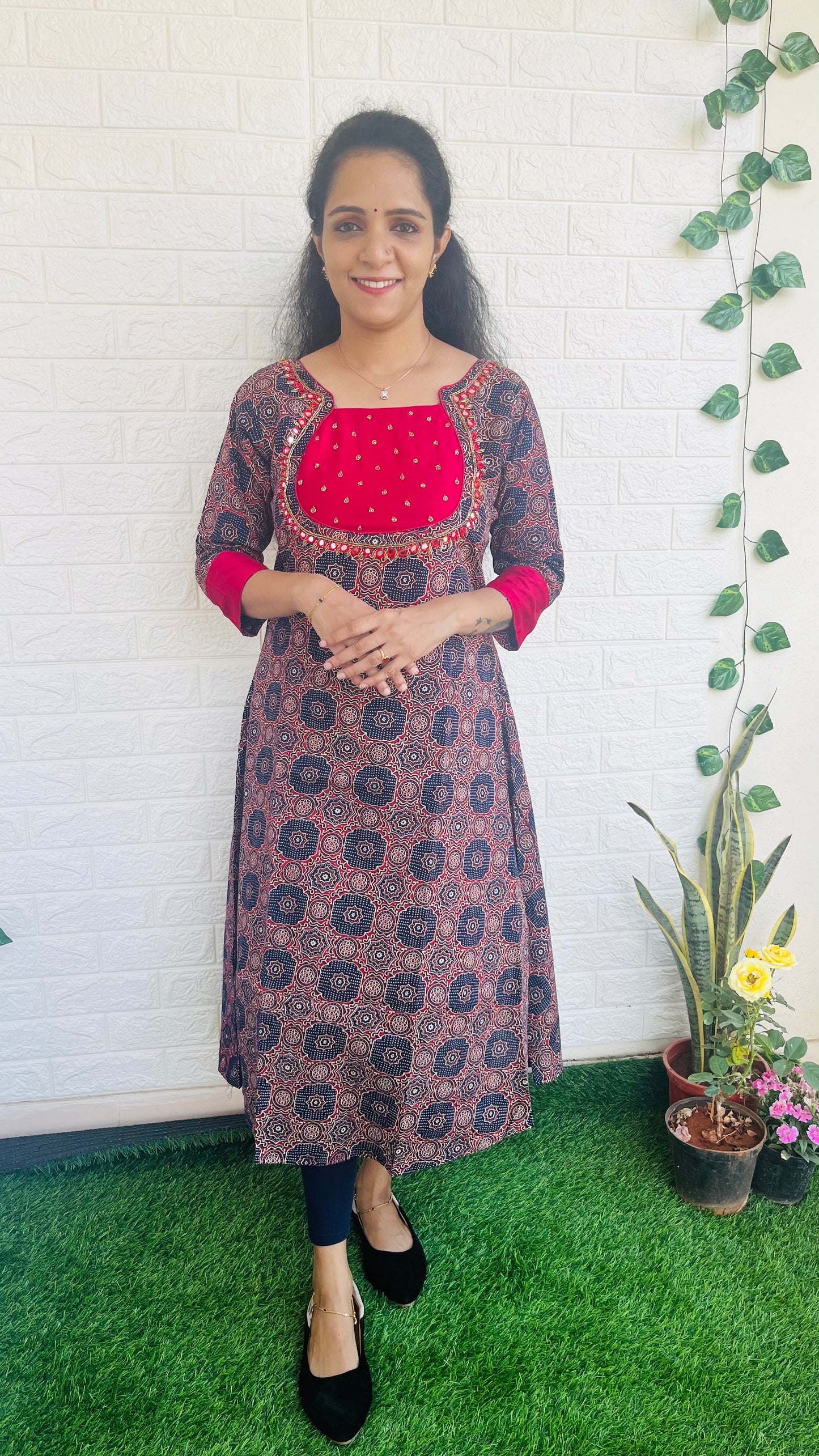 Ajrak heavy handwork aline kurti