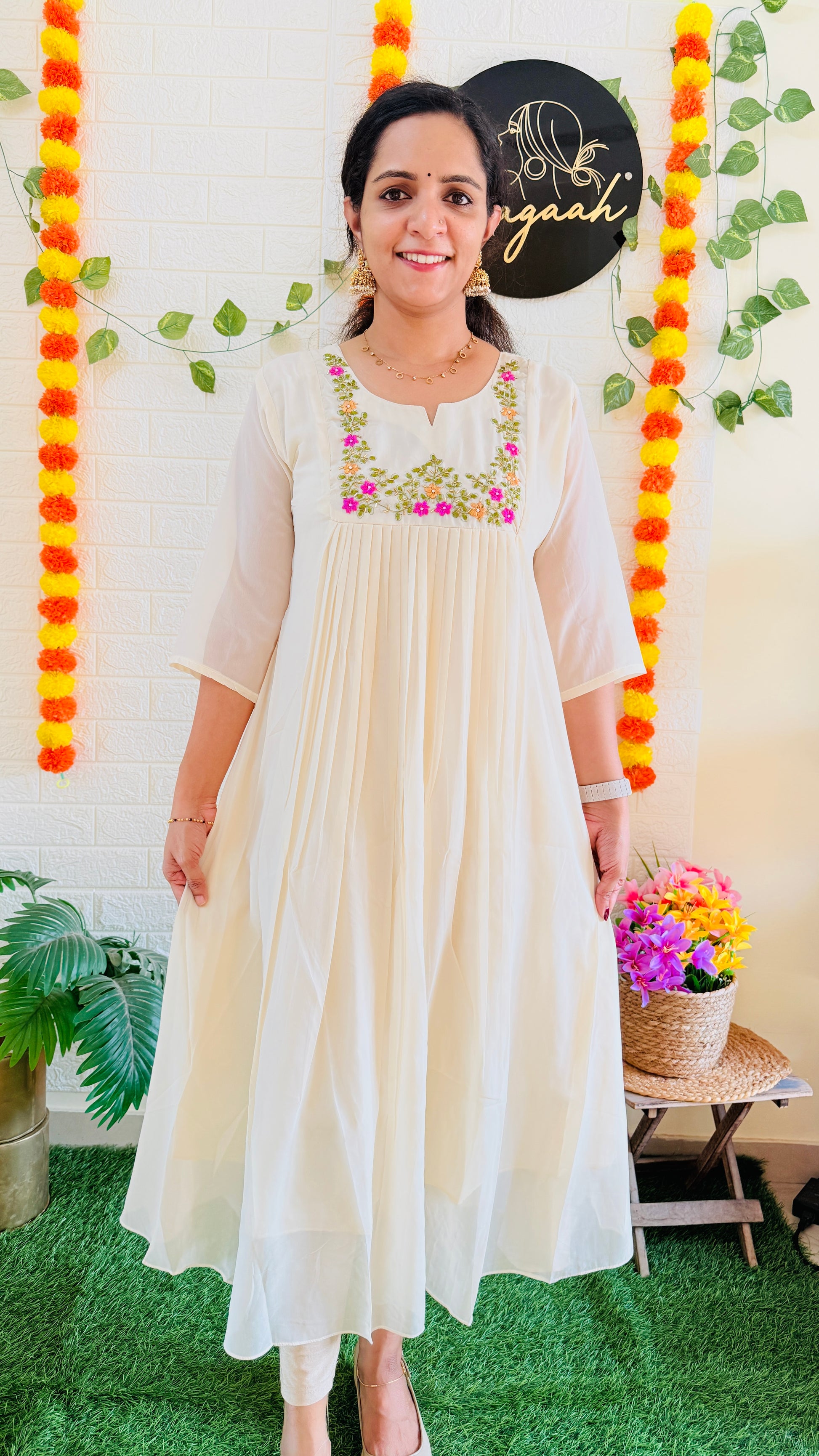 Georgette Vishu Collection Flower Embroidery