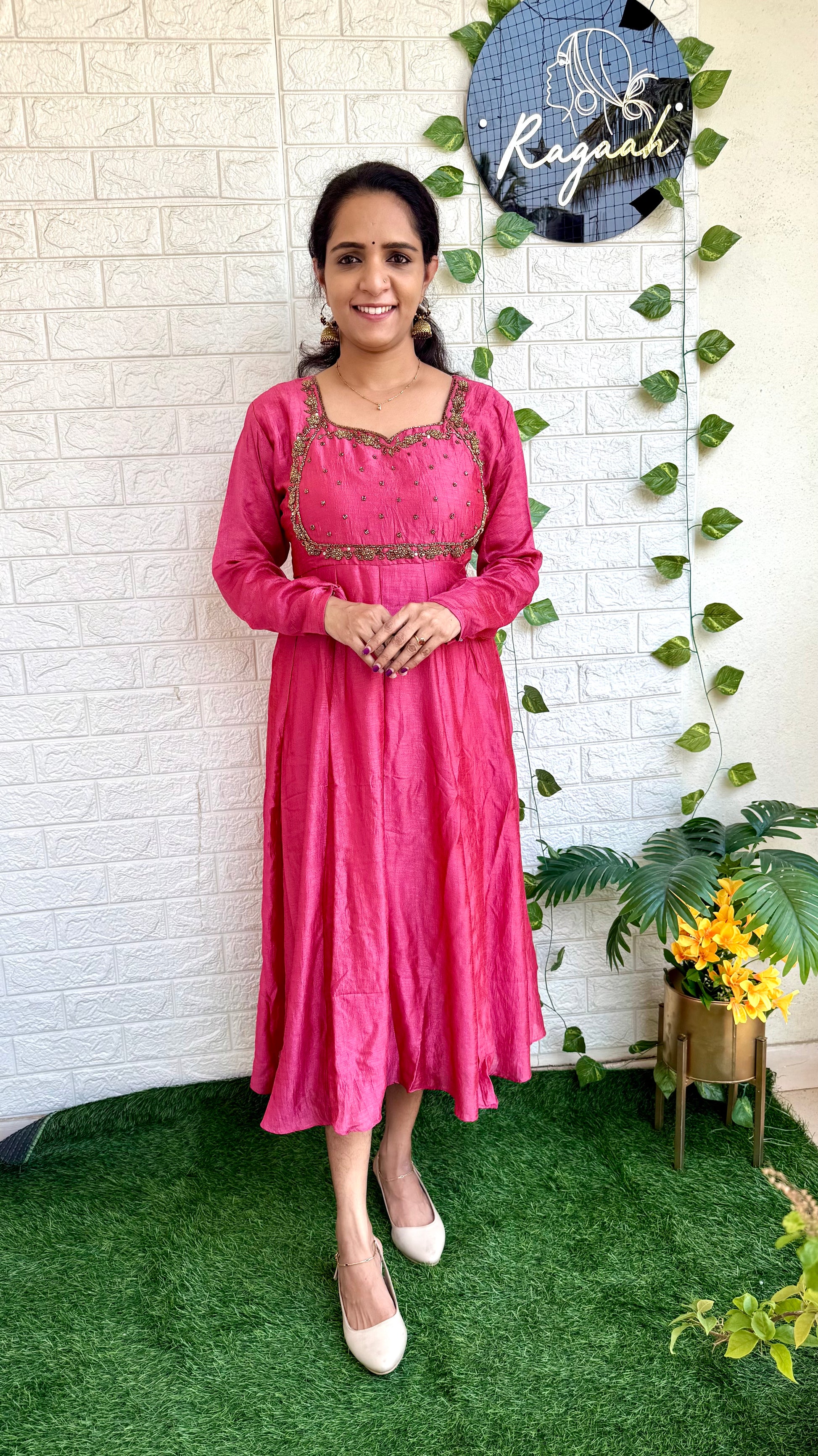 Vijithra silk Aline Kurti RG741 Peachish pink