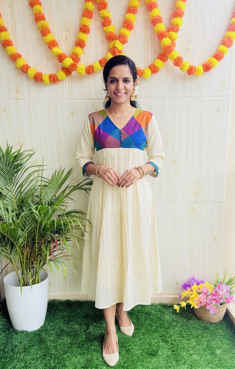 Tissue Madras Kattam Onam Special Frock RG992