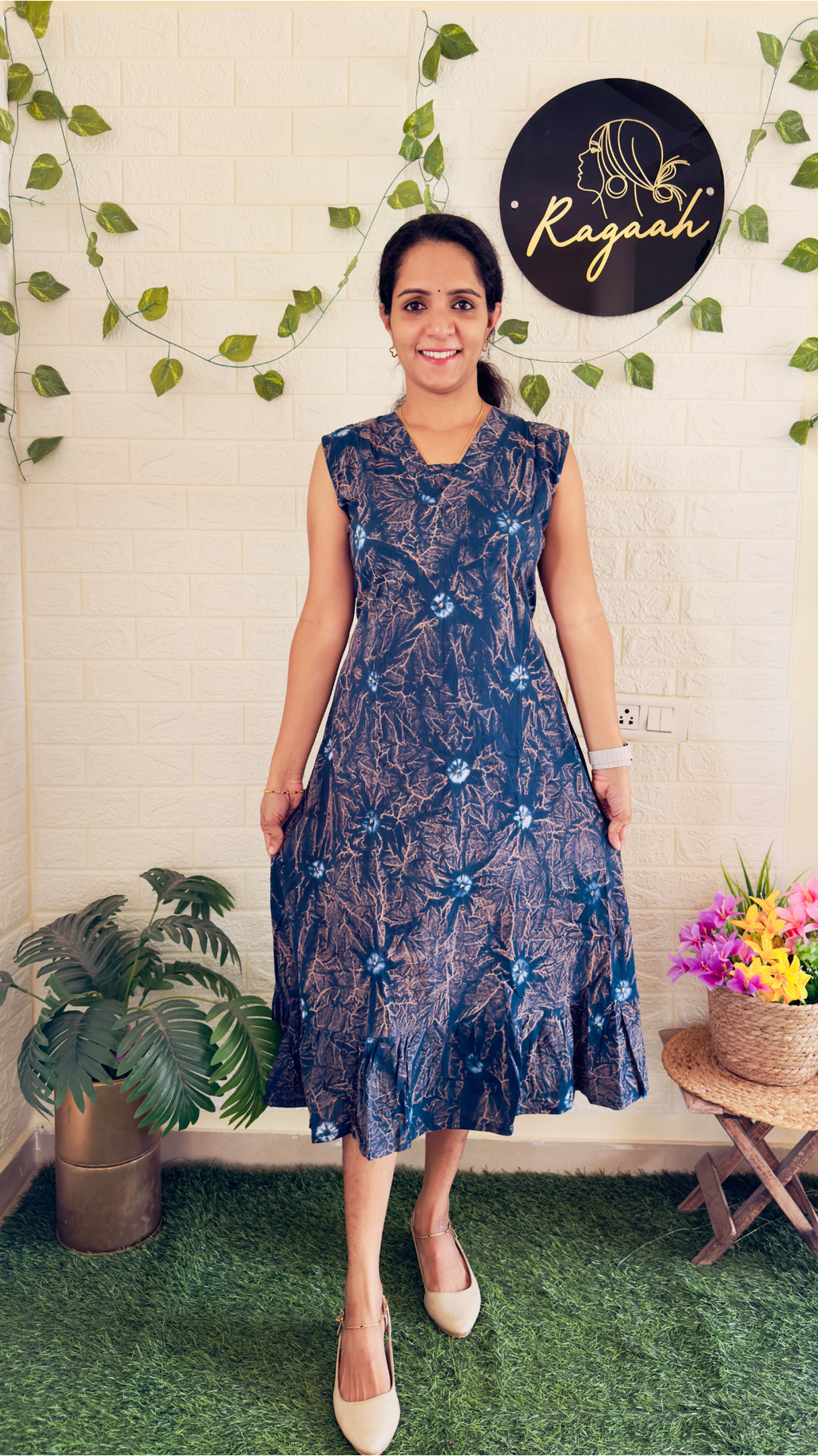 Tie & Dye Cotton Frock With Extra Sleeve RG904