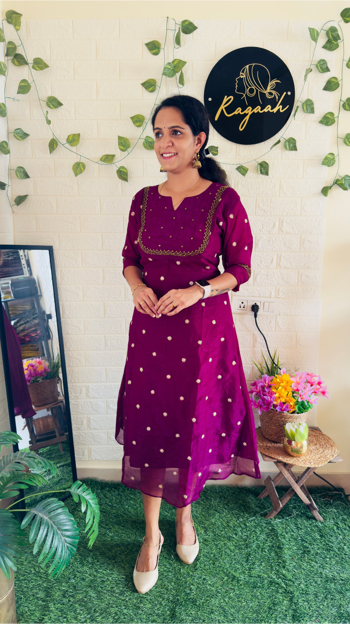 Tissue silk party wear Aline Kurti RG901 Grape Wine