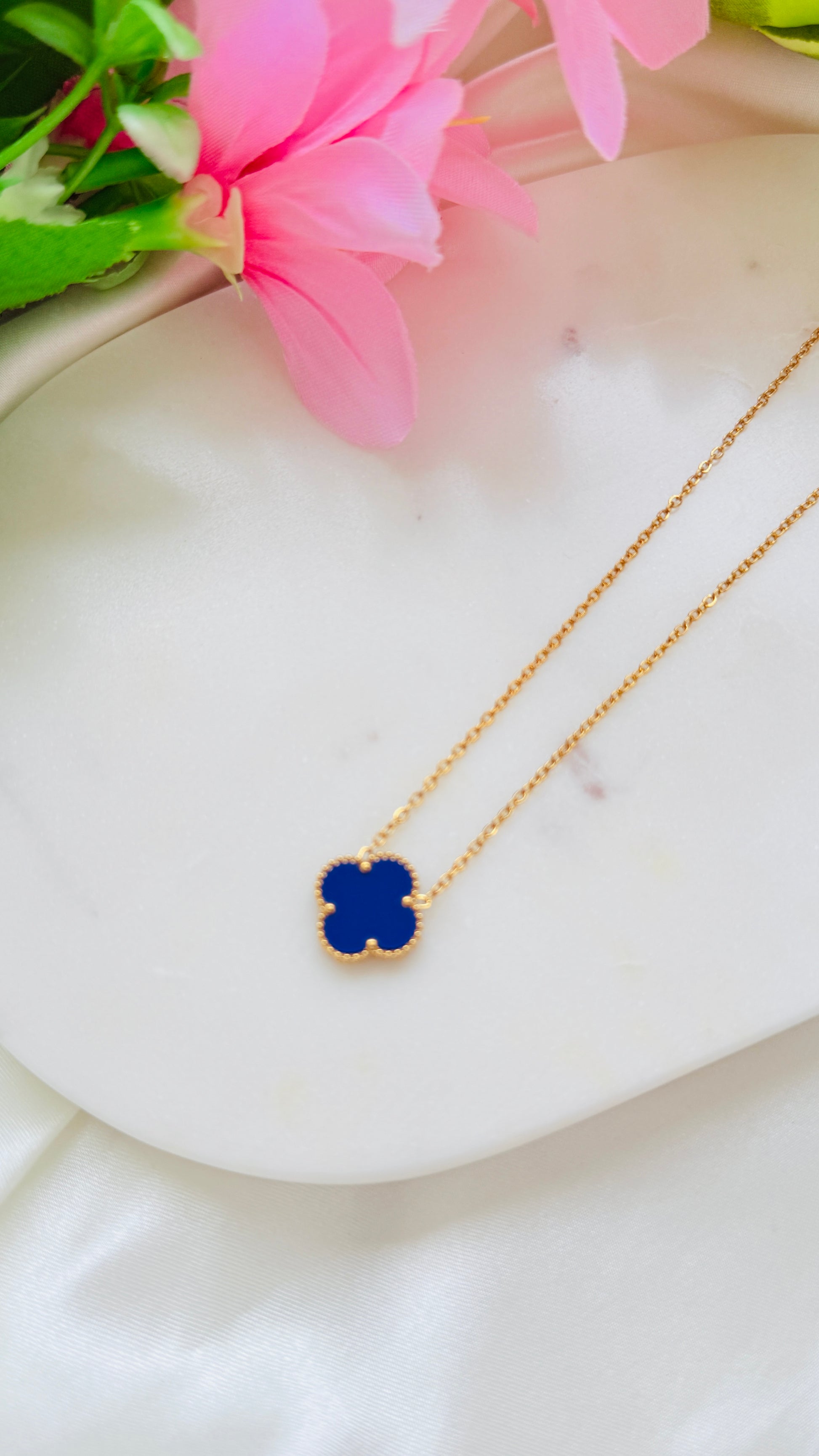 Sapphire Clover Antitarnish Neckchain RJ202