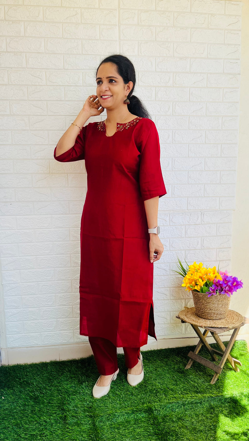 Party Wear Roman Silk Cord Set Red RG517