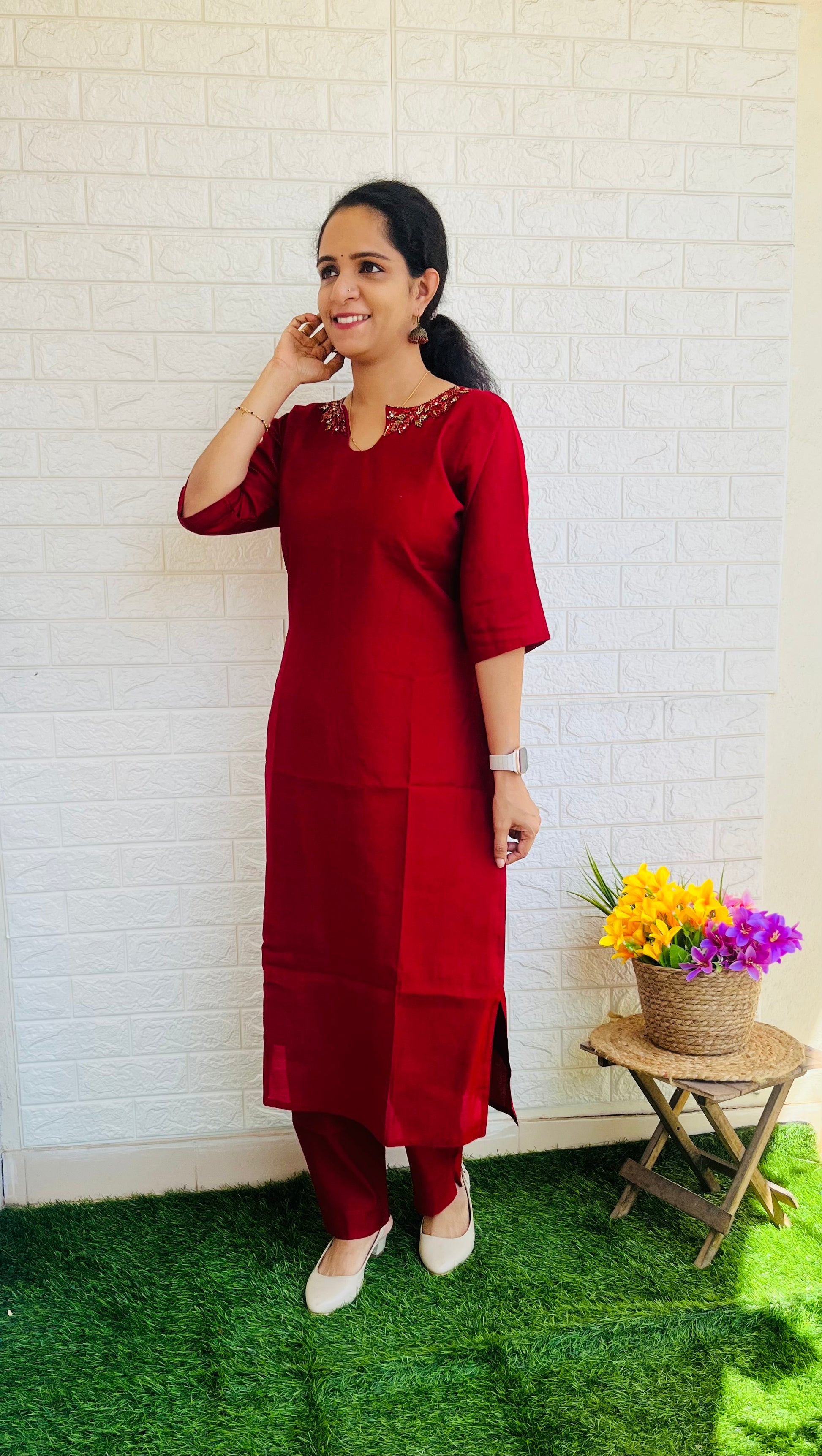 Party Wear Roman Silk Cord Set Red RG517