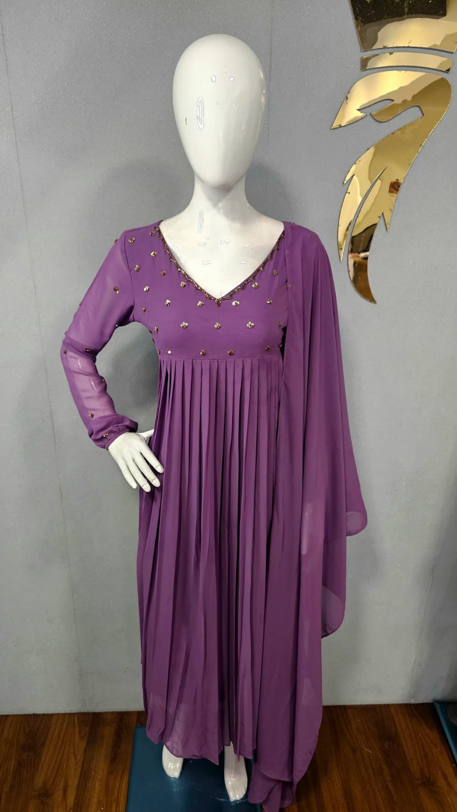 Georgette Full Sleeve Kurti + Dupatta RG876 Burnt Lavender