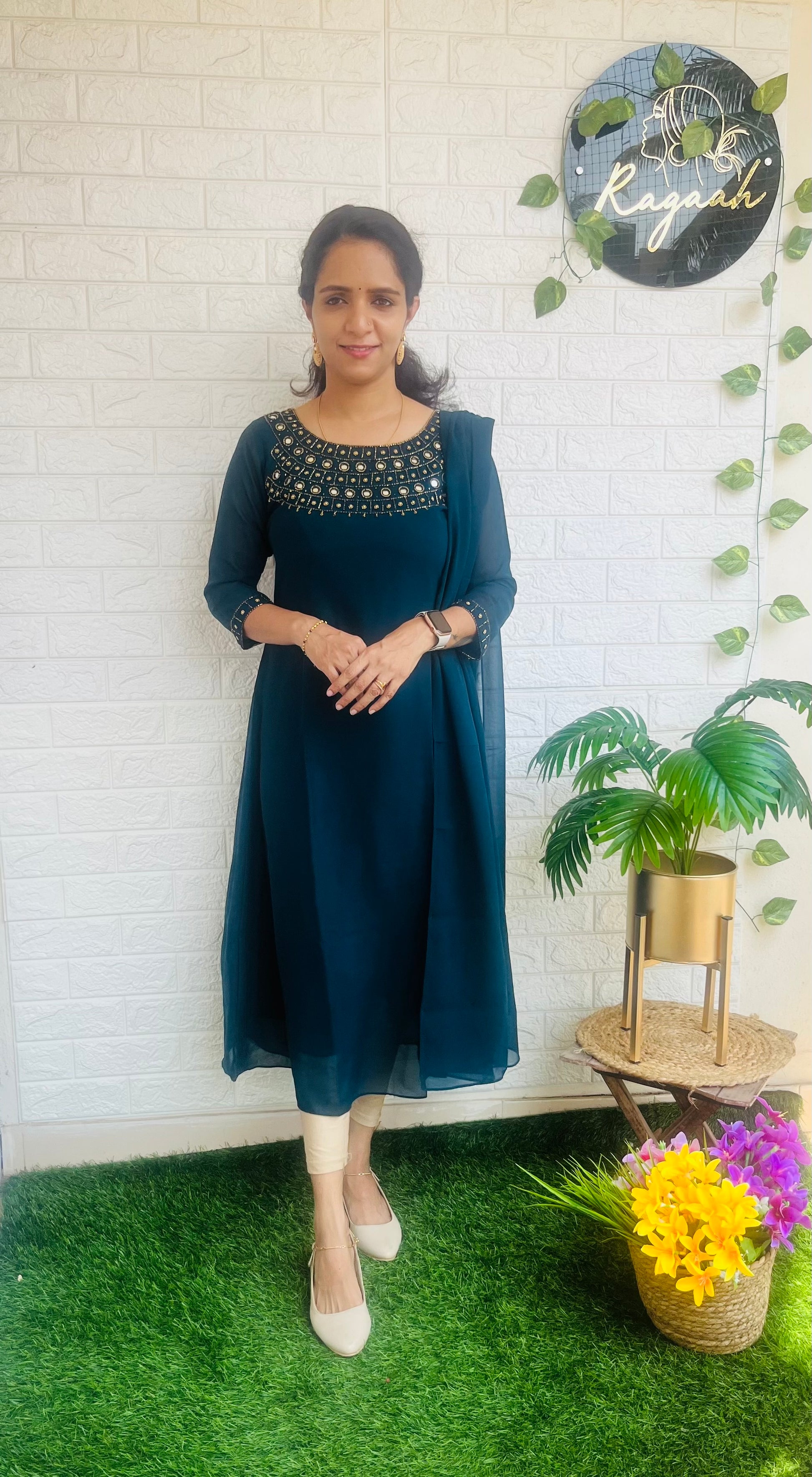 Heavy Handwork Aline kurti + dupatta