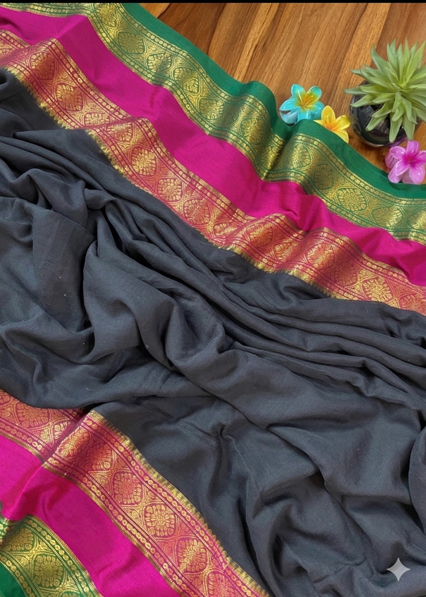 Shyama Kanchi Silk Border  Mul Cotton Sarees RG938