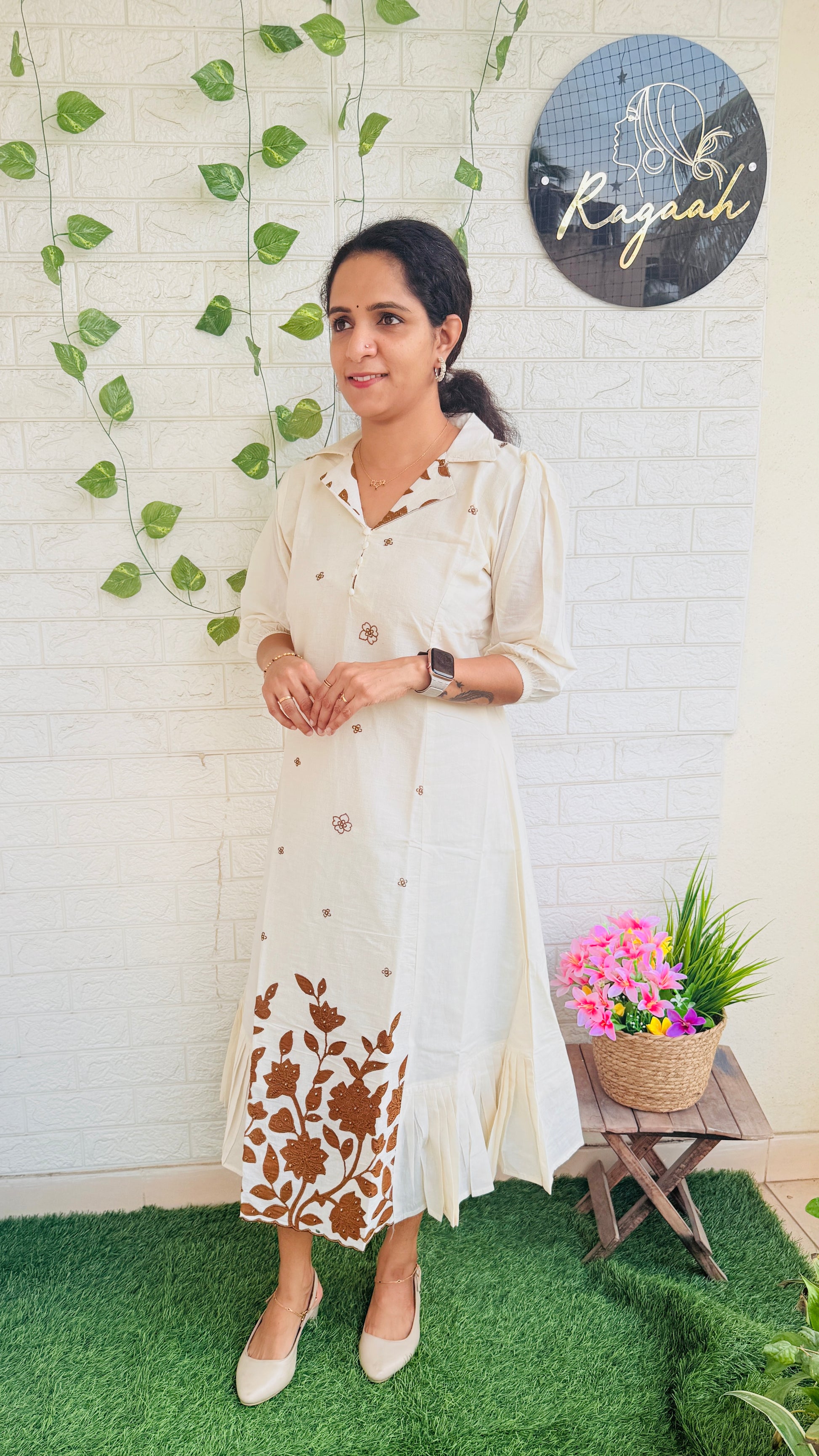 Khadi Cotton Off White Frock RG860