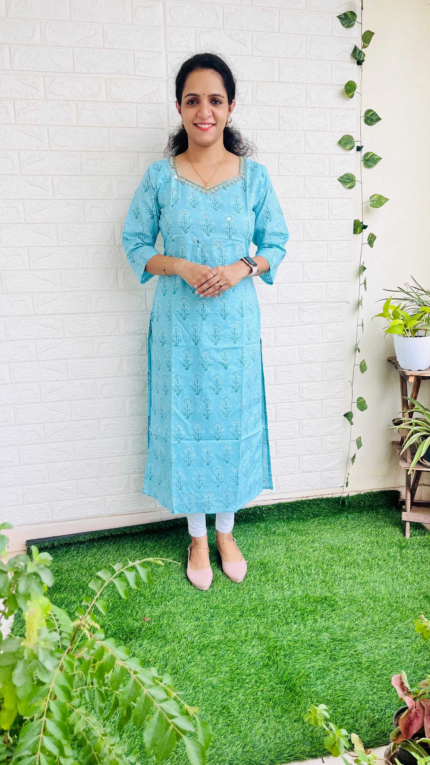 Beautiful cotton sweat heart neck kurti