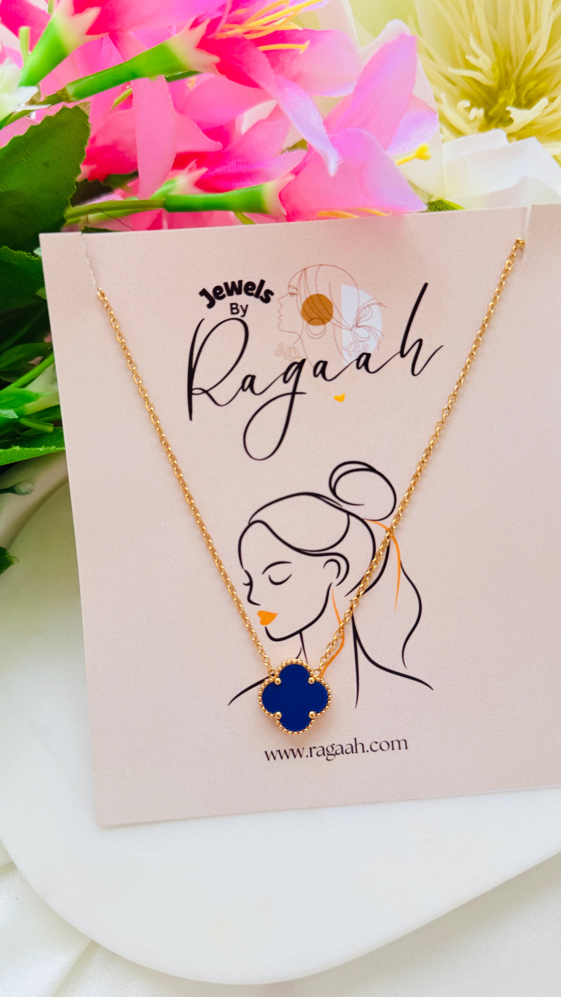 Sapphire Clover Antitarnish Neckchain RJ202