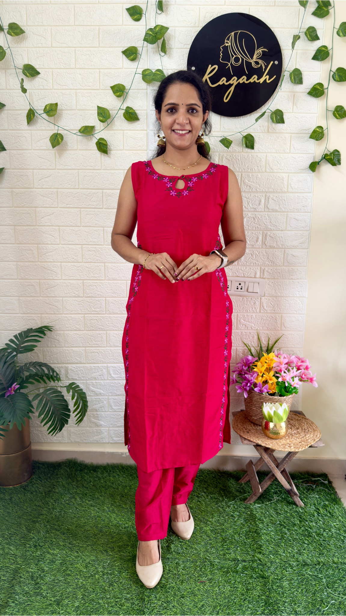 Beautiful Slub Cotton Cord Set Pink RG895