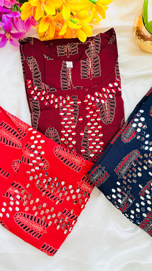 Beautiful Cotton Ajrakh Slitted Kurti RG840 Maroon