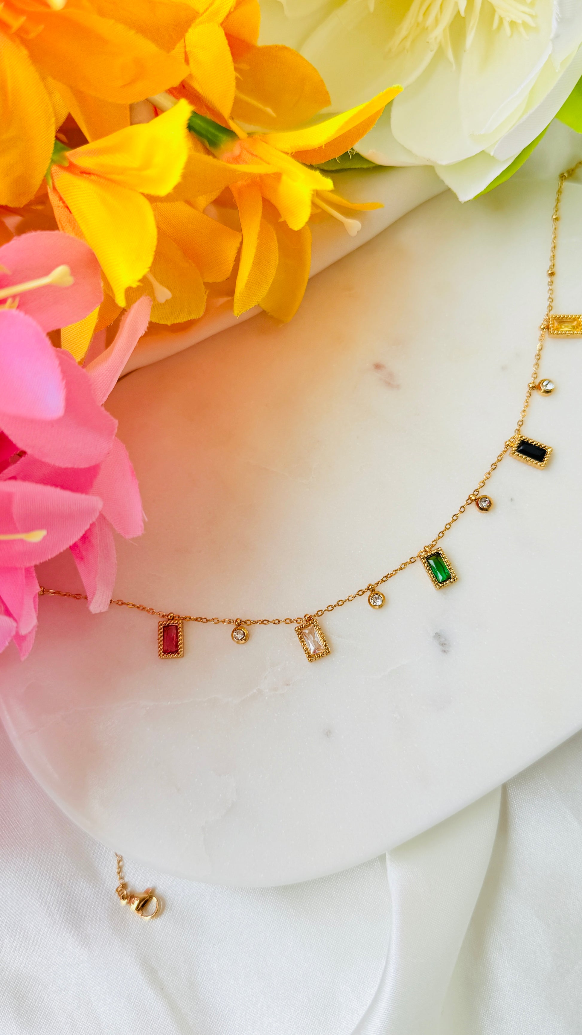 Rainbow squares  Anti tarnish stainless steel neck Chain RJ172