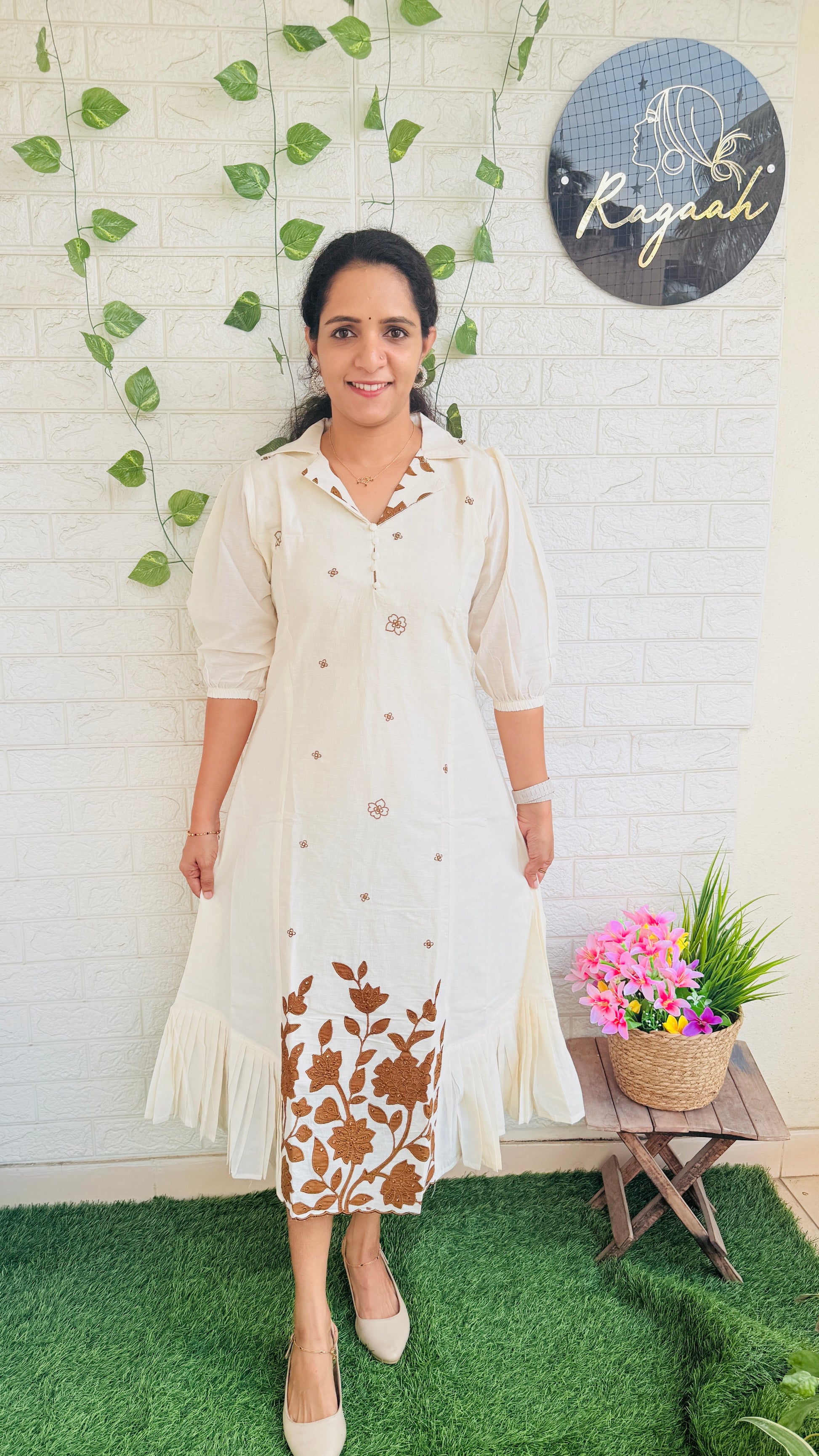 Khadi Cotton Off White Frock RG860