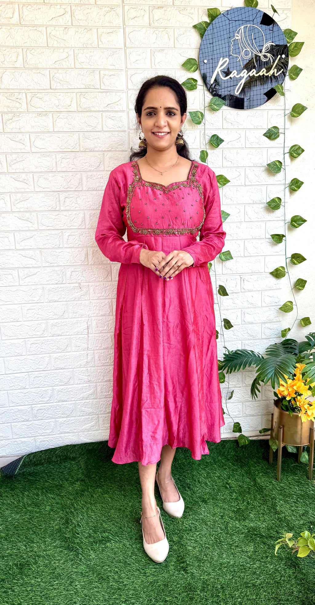 Vijithra silk Aline Kurti RG741 Peachish pink