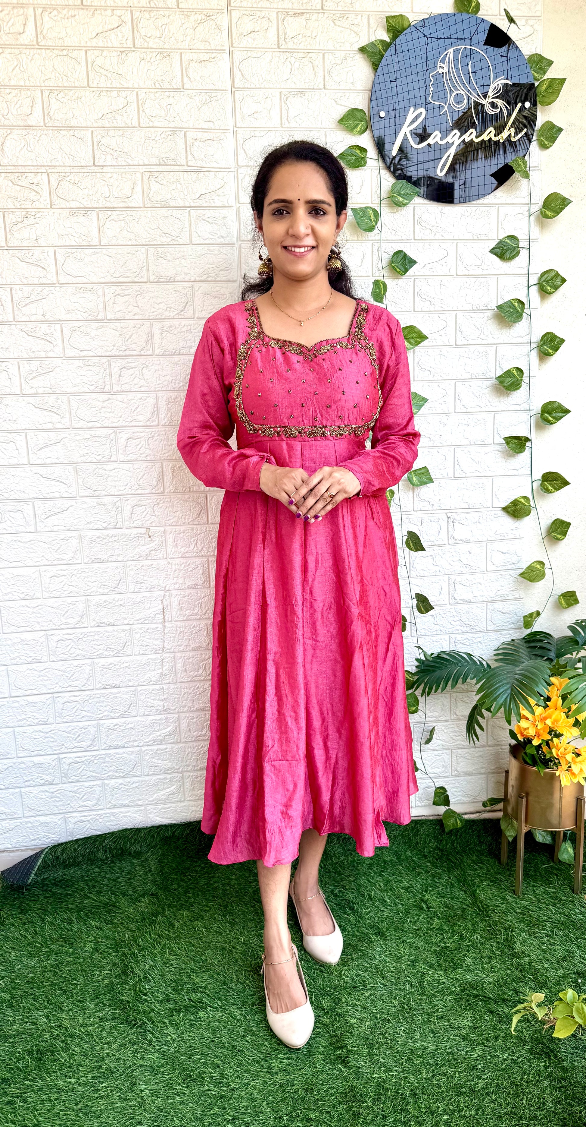 Vijithra silk Aline Kurti RG741 Peachish pink