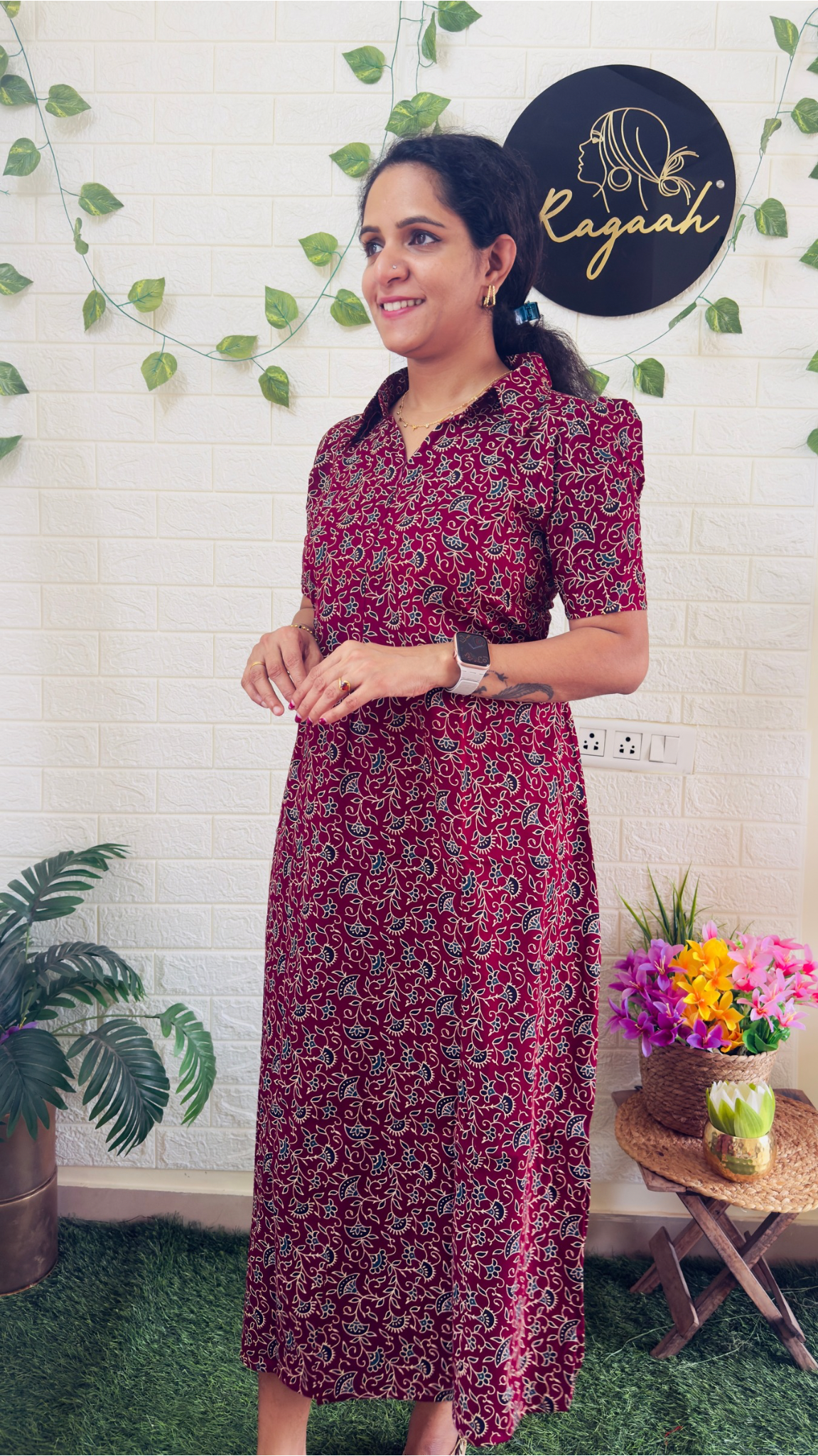 Feeding Cotton Ajrakh Frock RG899 Maroon