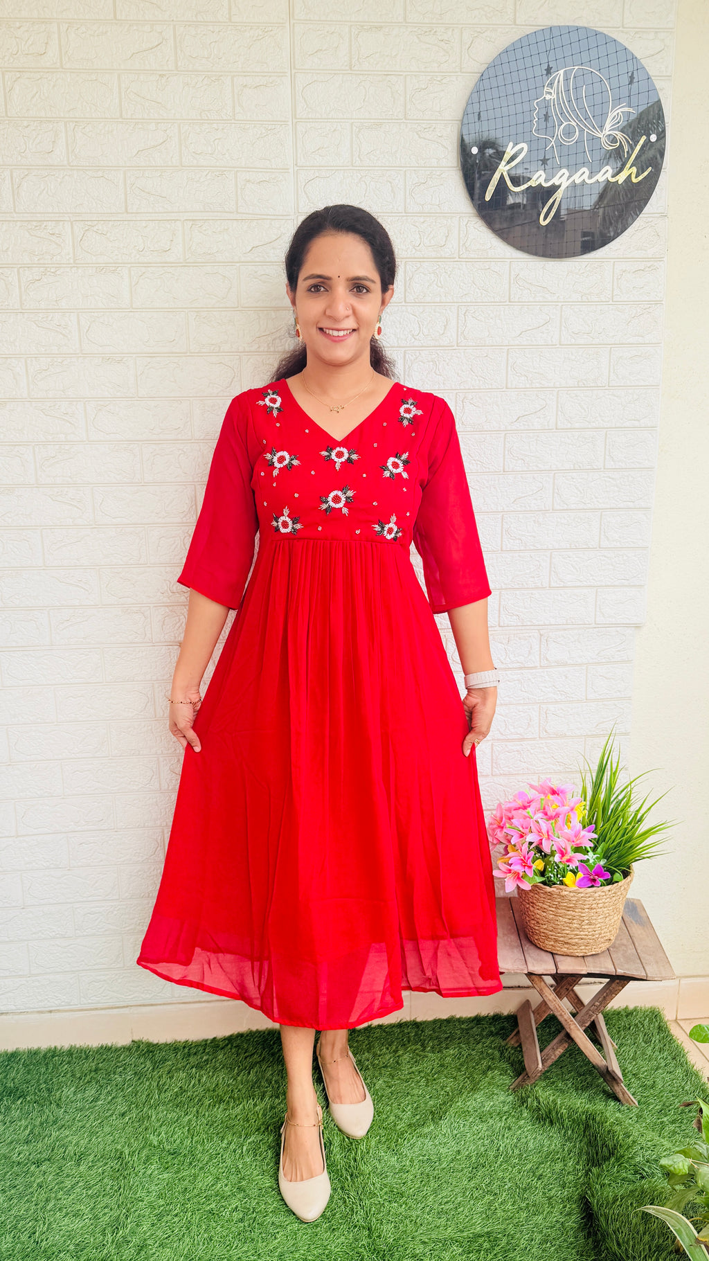 Red Berry Bloom Georgette Pleated Kurti RG861