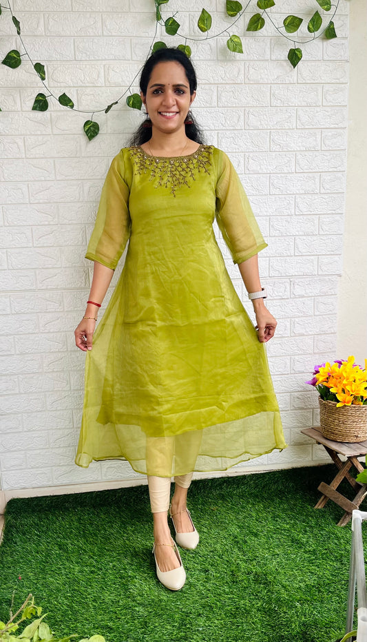 Tissue Georgette handwork aline kurti