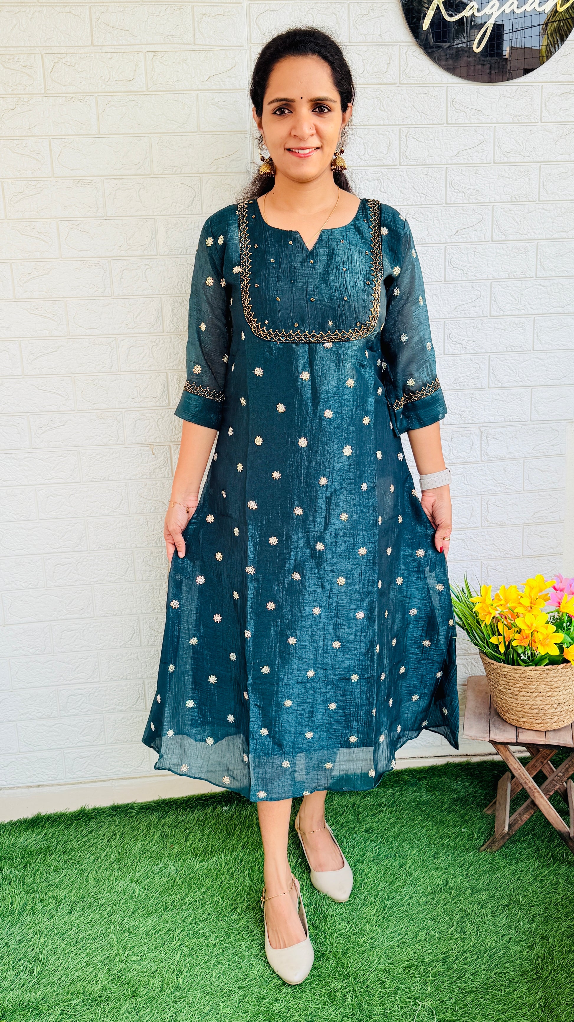 Tissue silk party wear Aline Kurti RG740 Green