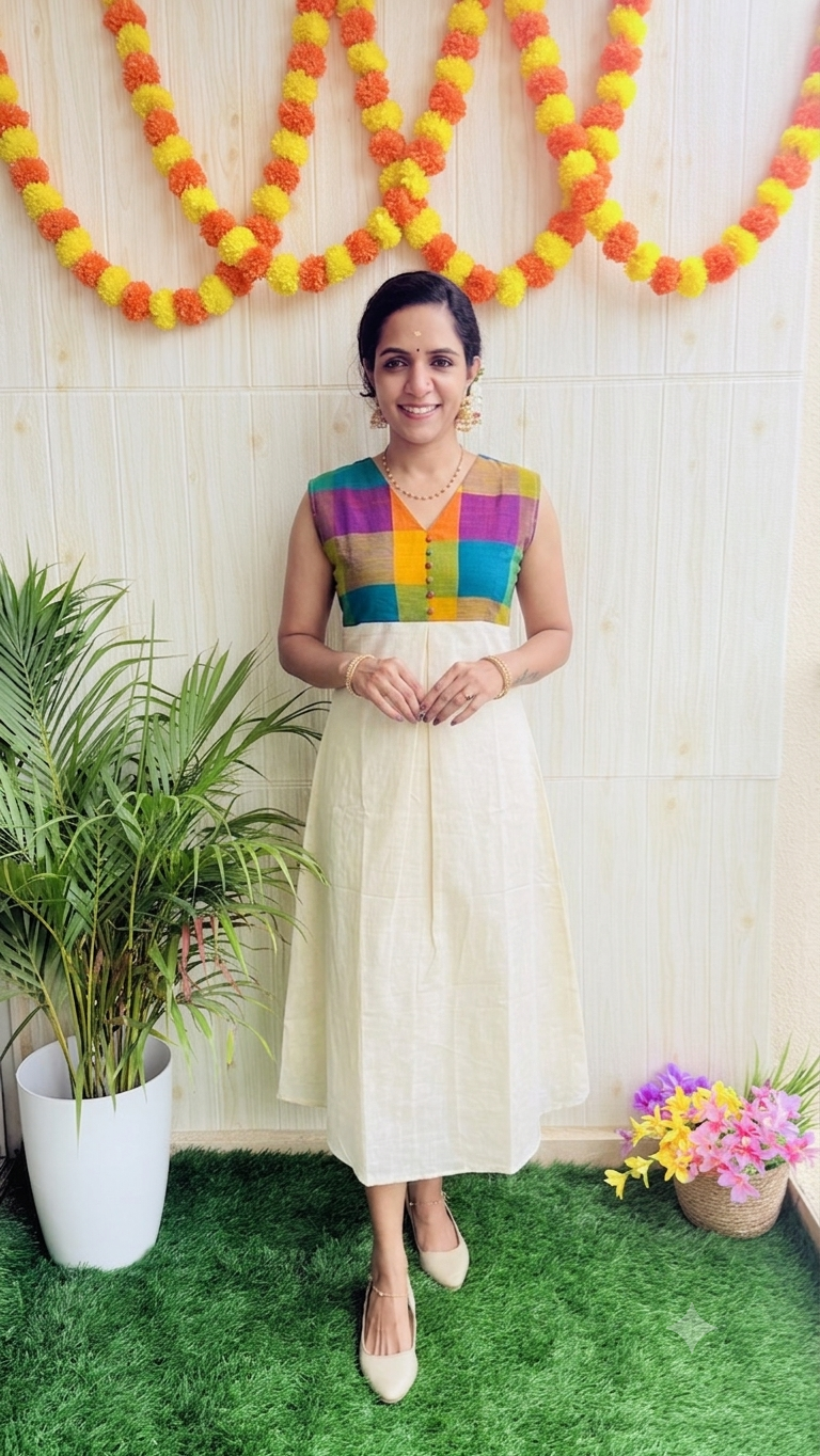 Varnam Madras Checks Onam Special kurti RG990
