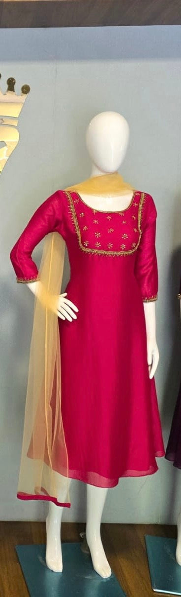 Party Wear Vijitra Silk Aline Kurti + Dupatta Set RG1011