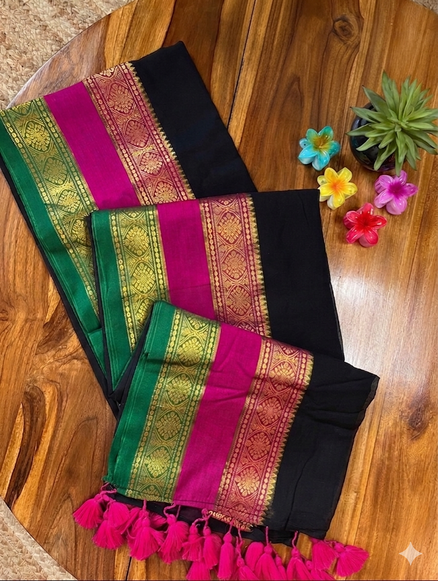 Shyama Kanchi Silk Border  Mul Cotton Sarees RG938