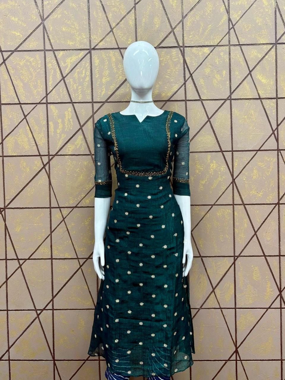 Tissue silk party wear Aline Kurti RG740 Green