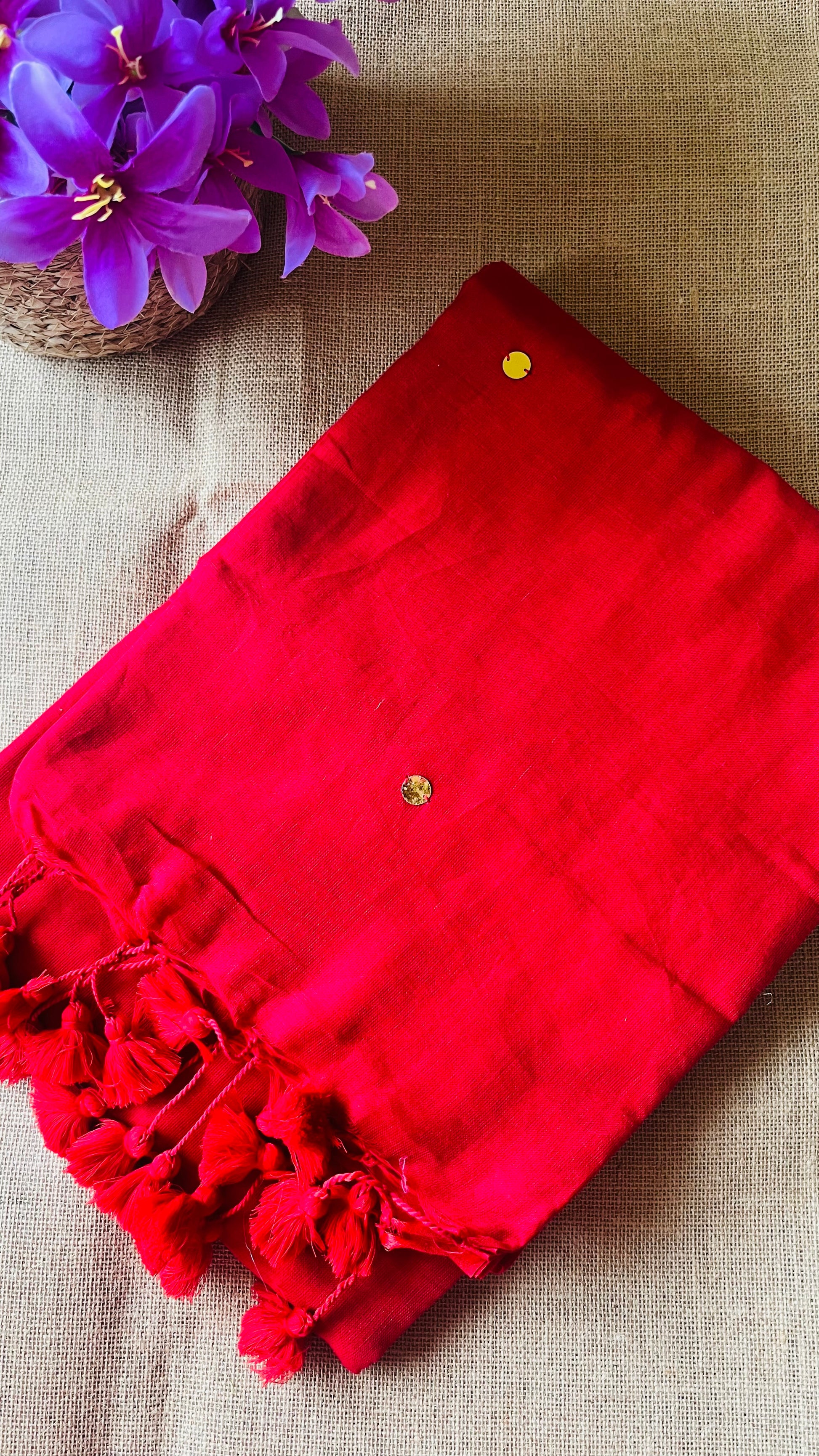 RG508 Mul Mul Cotton Coin Saree Red