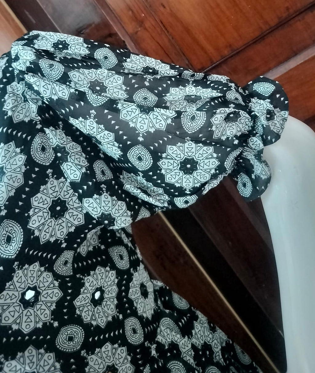 Beautiful floral frock with puff sleeves with mirror work Black RG710