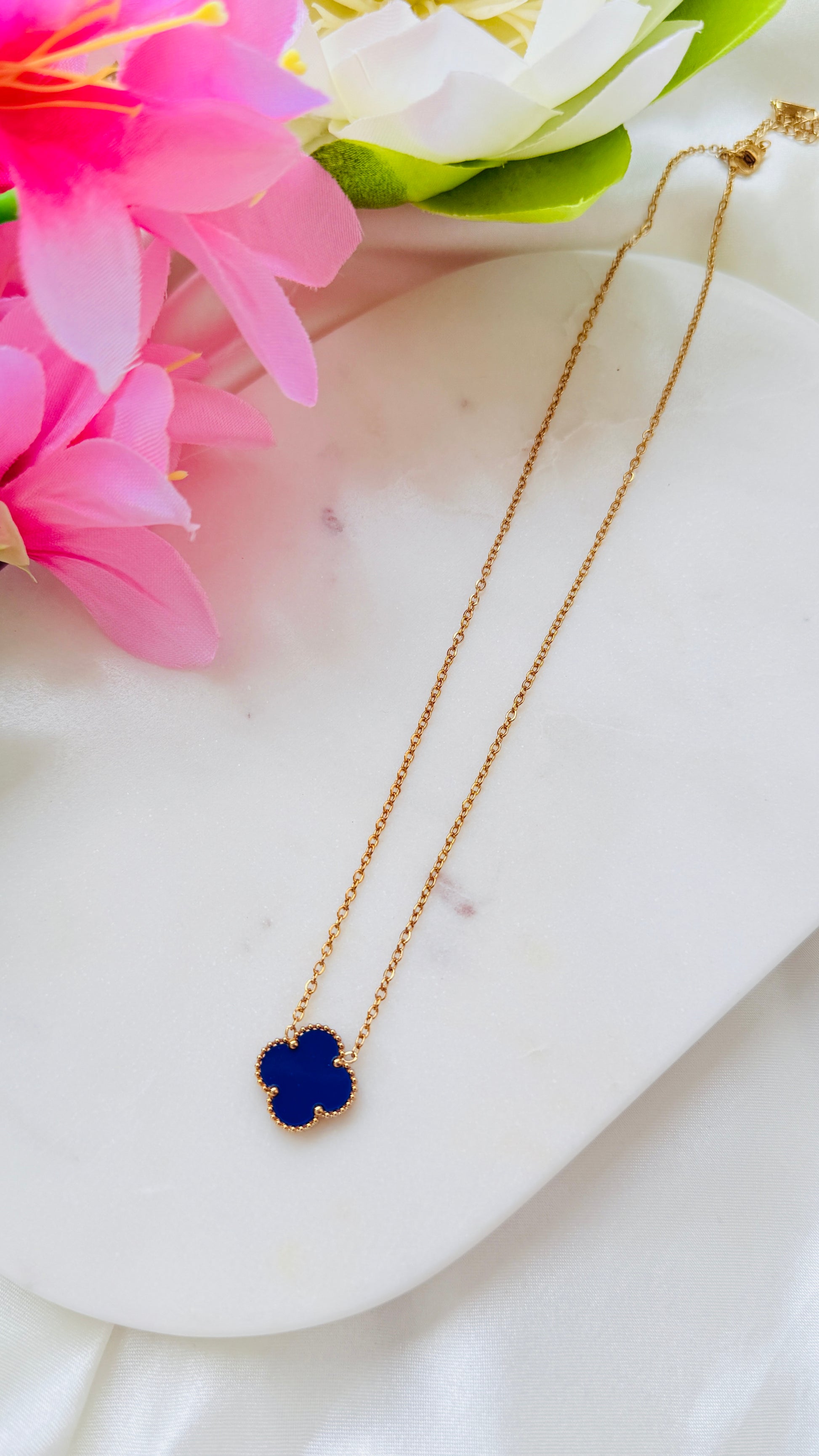 Sapphire Clover Antitarnish Neckchain RJ202
