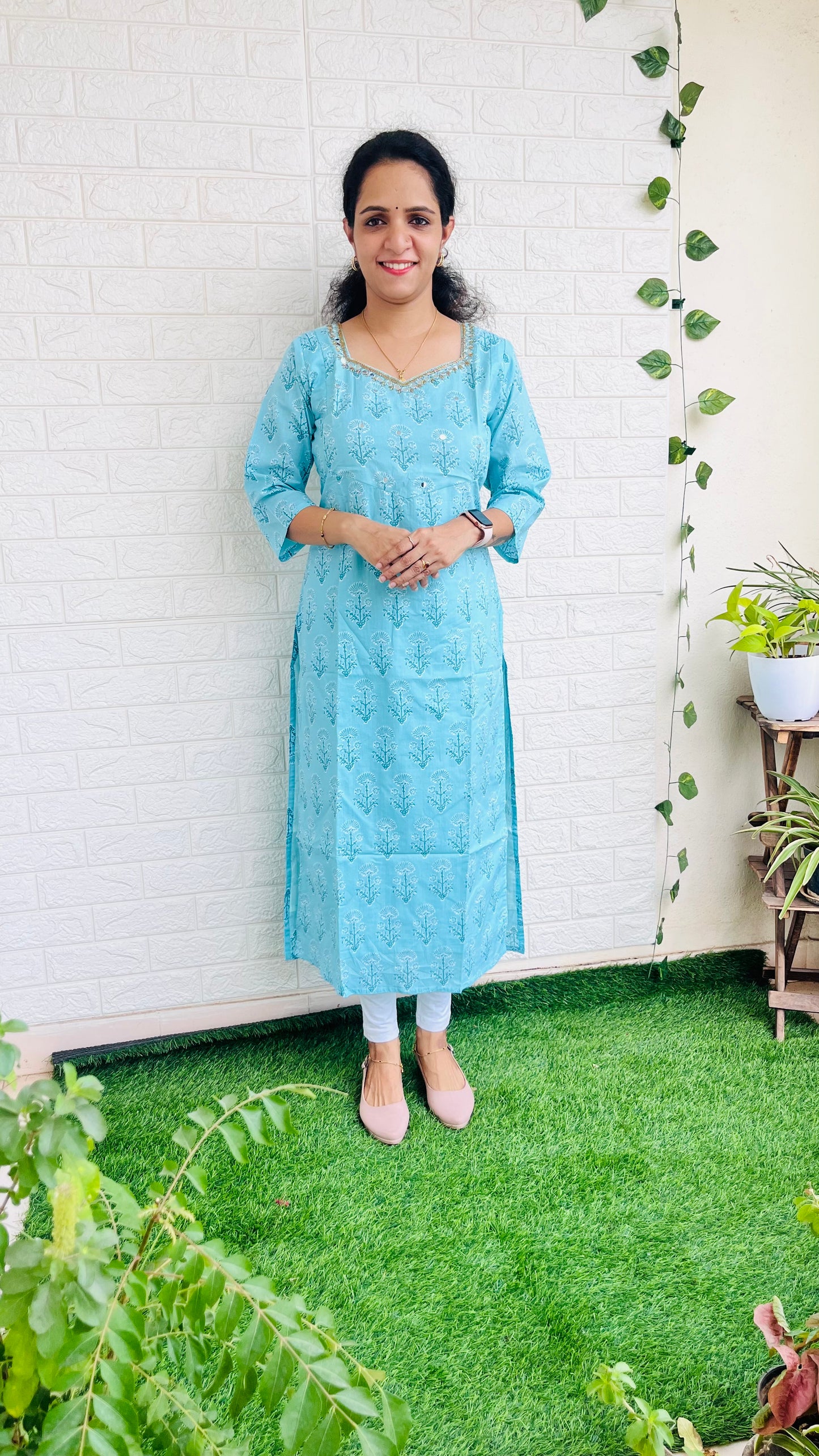 Beautiful cotton sweat heart neck kurti