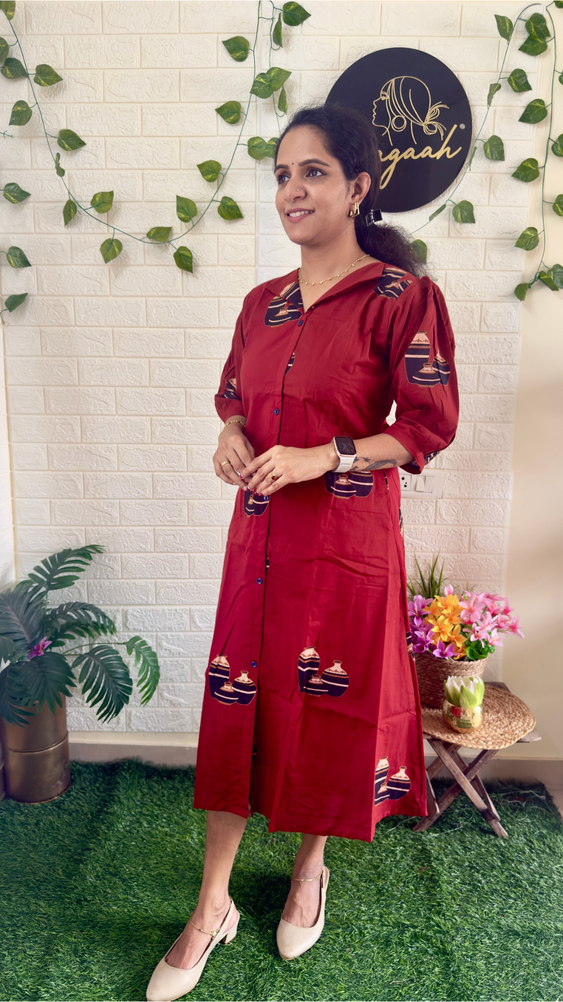 Summer Cotton Shirt Dress Brick Orange RG896