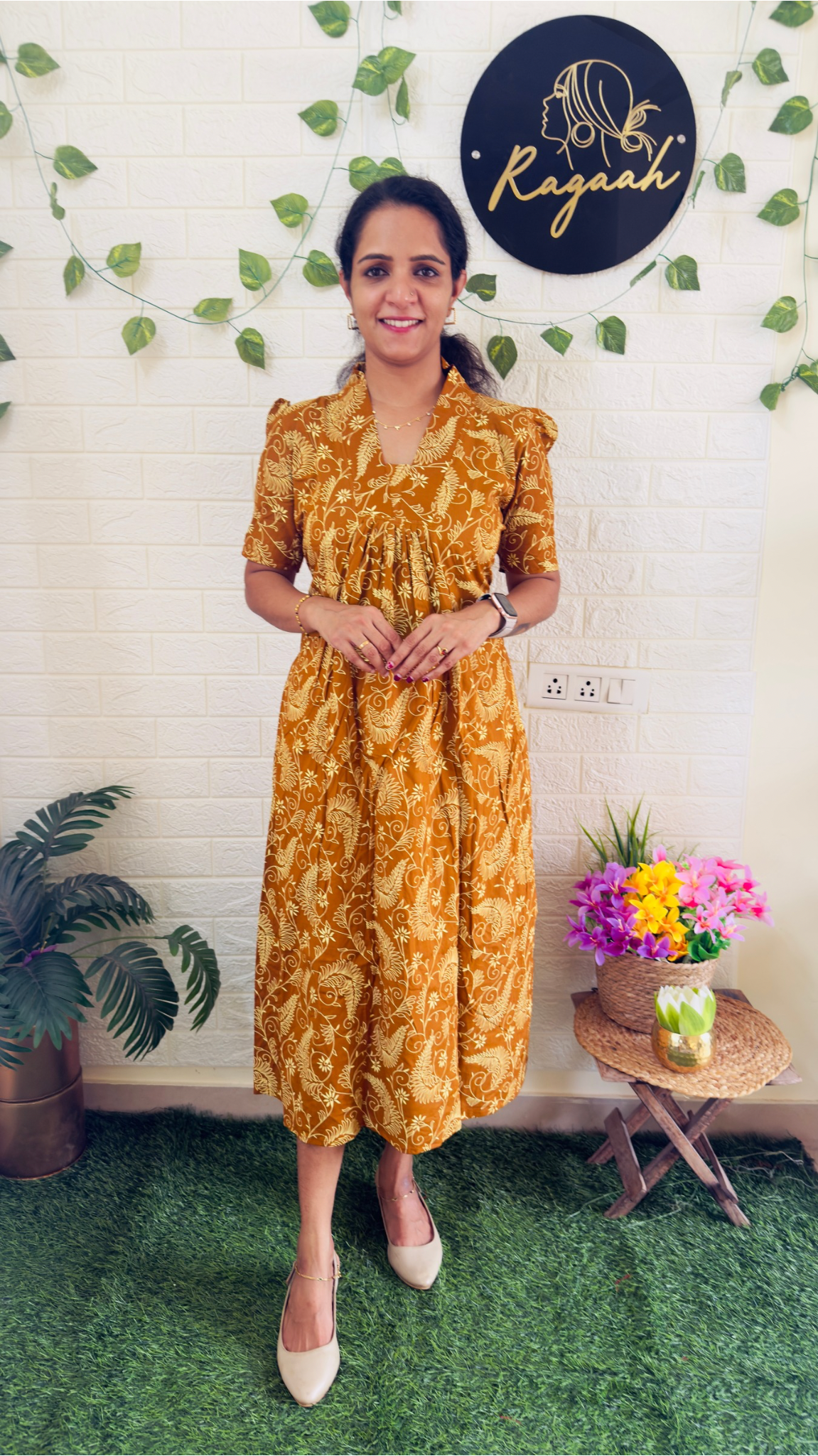 Cotton Floral Frock RG898 Yellow