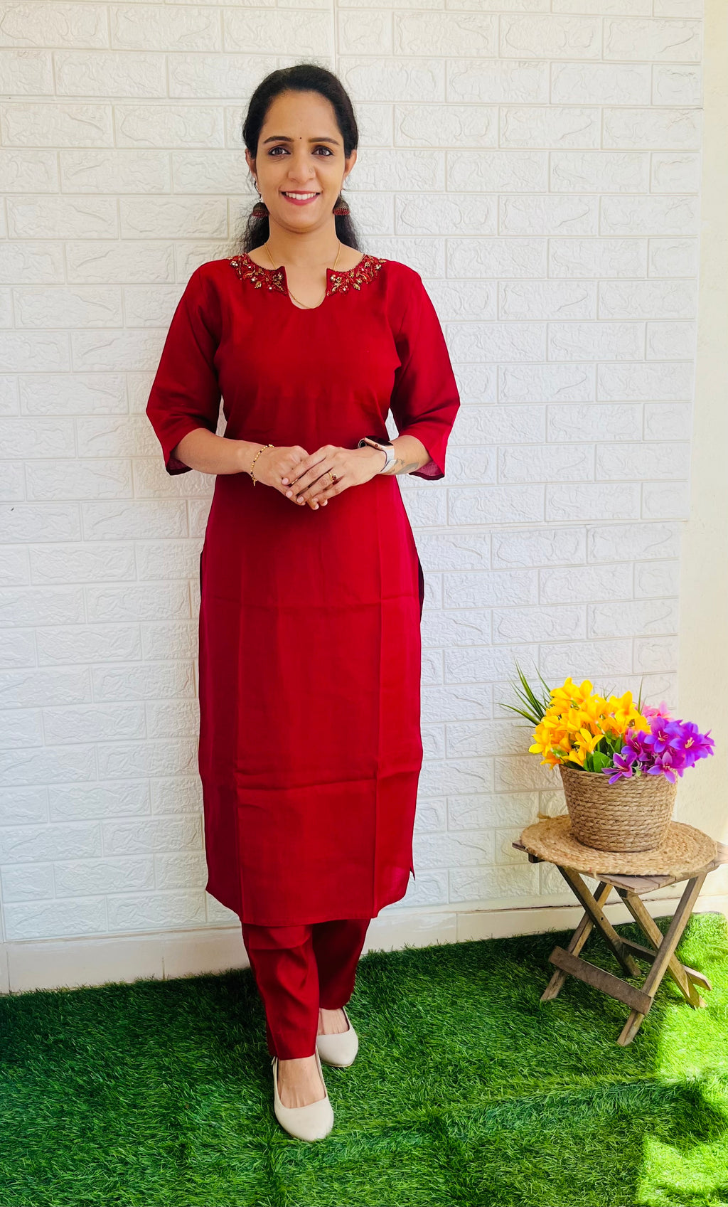 Party Wear Roman Silk Cord Set Red RG517